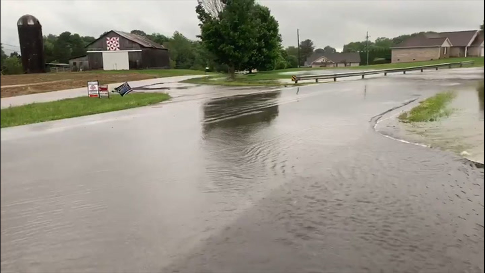 Heavy downpours on May 18 caused roads to be impassable throughout parts of Pulaski County, Kentucky.