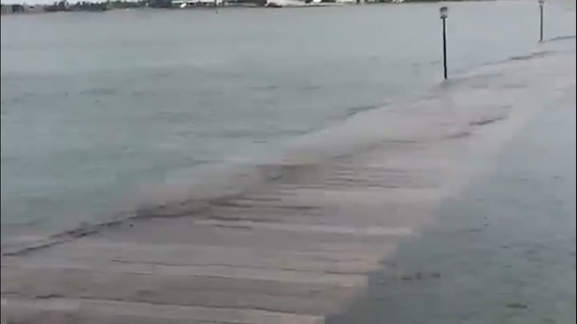 Coastal flooding hit the city of Galveston, Texas, hard on Sept. 19, resulting in this pier becoming completely covered in water.