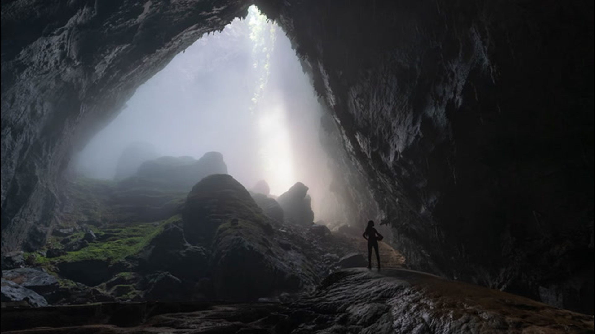 Hang Son Doong Cave in Vietnam is the world's largest cave. It's so large that it even encompasses its own weather system inside with exotic wildlife thriving.