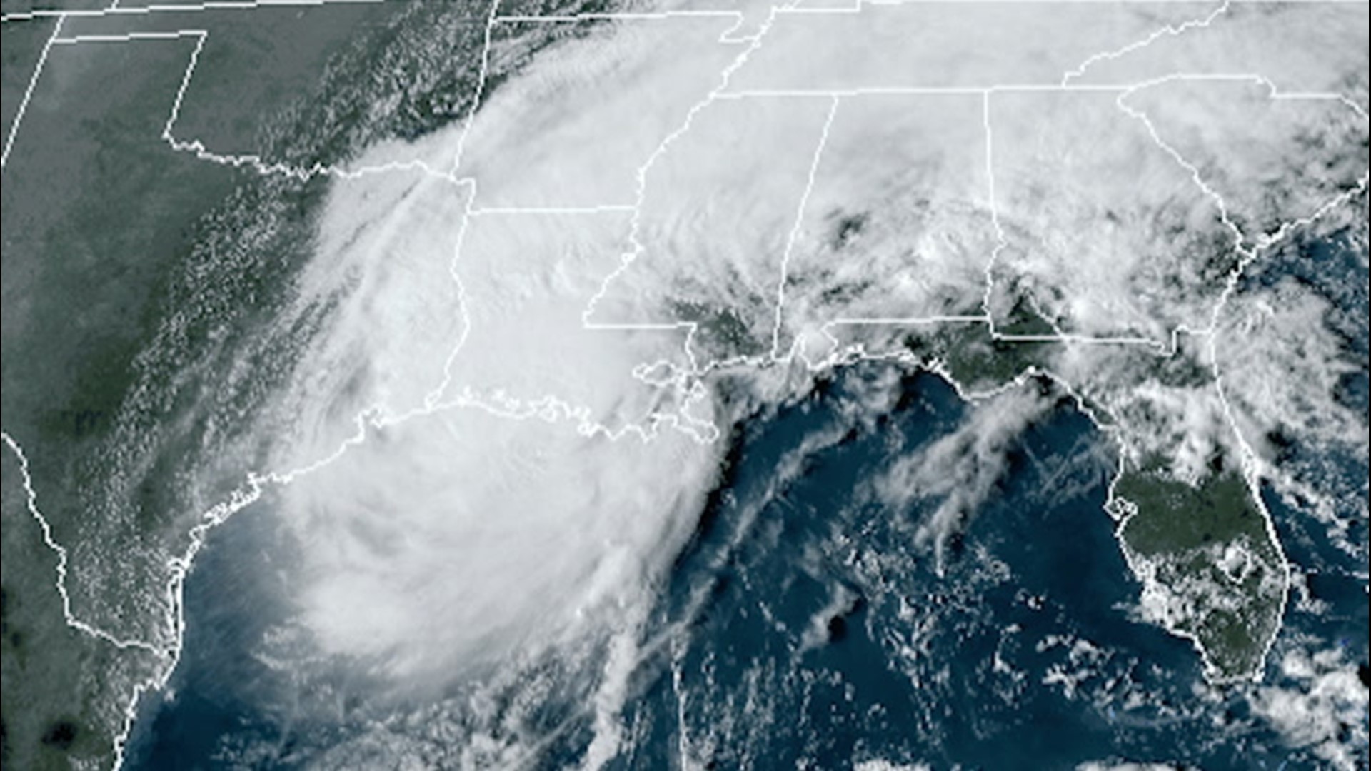 This NOAA satellite captures the moment Hurricane Delta makes landfall in Louisiana as a Category 2 storm on Oct. 9.