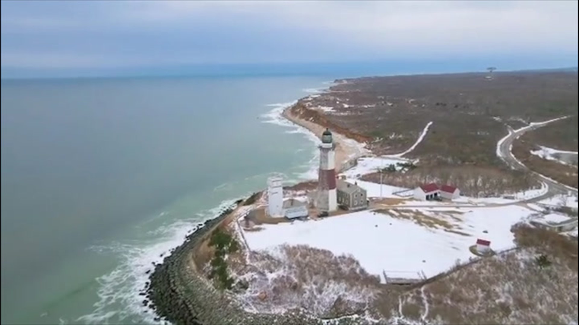 Get an aerial view of the eastern end of Long Island on a crisp February day.