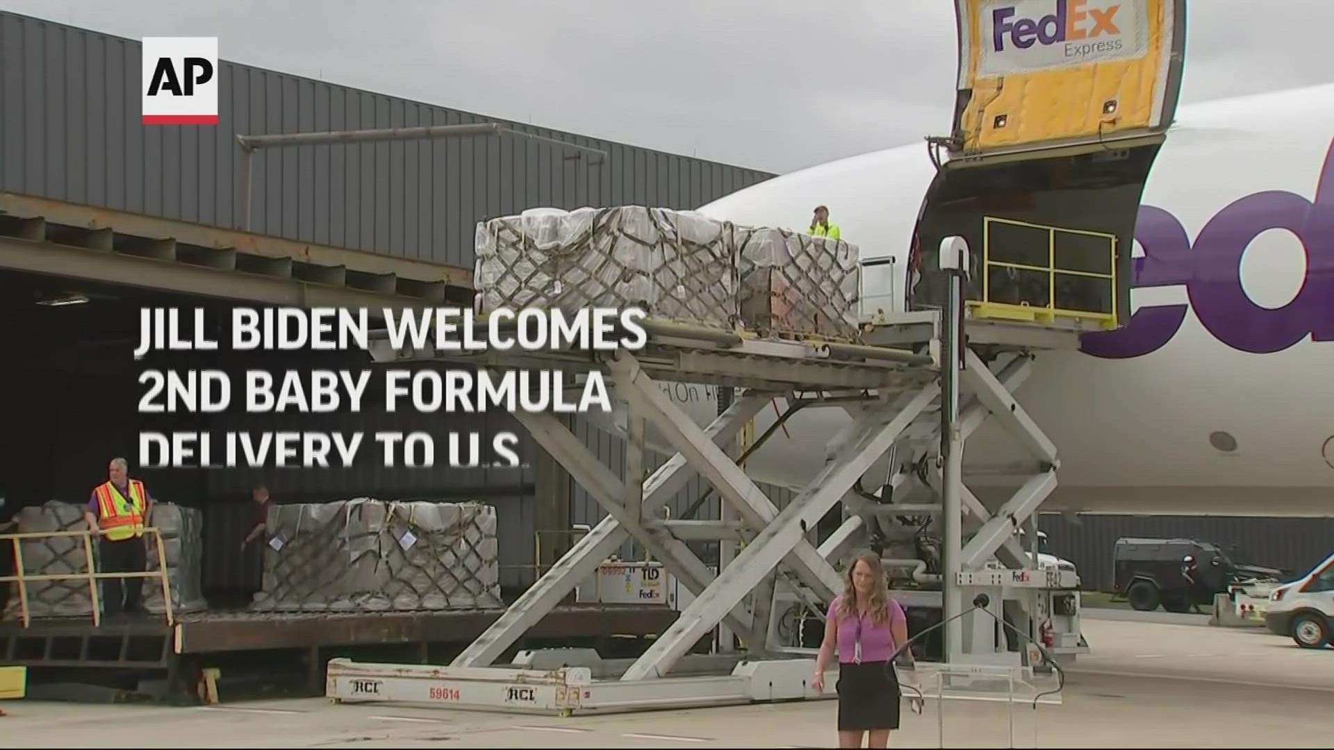 A FedEx plane delivered 60 tons of formula from Ramstein Air Base in Germany under the administration's Operation Fly Formula program.