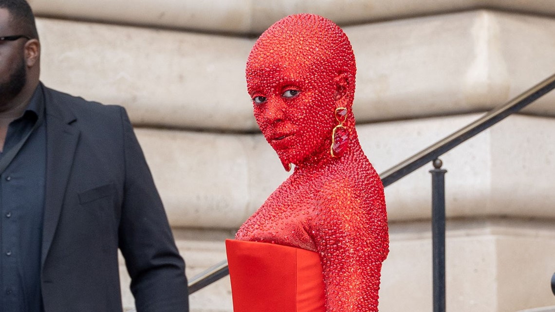 Doja Cat Wears Red Crystals for Schiaparelli Show At Paris Fashion Week