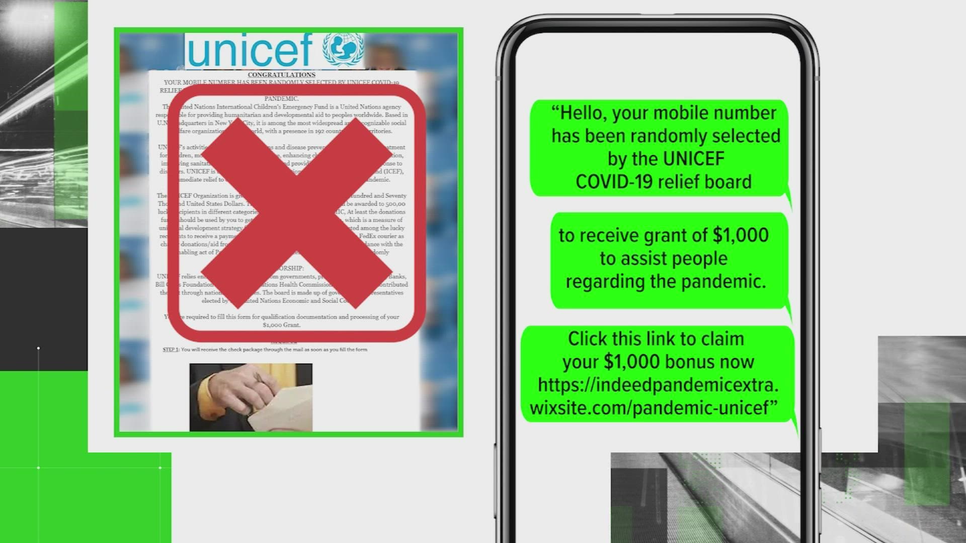 UNICEF said the text message appears to be a scam.