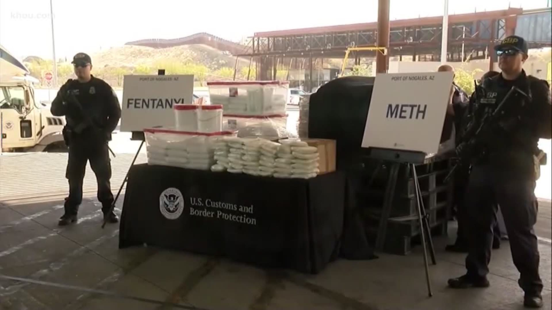 The border patrol agents said the drugs were found at the Arizona border in a trailer carrying produce from Mexico.