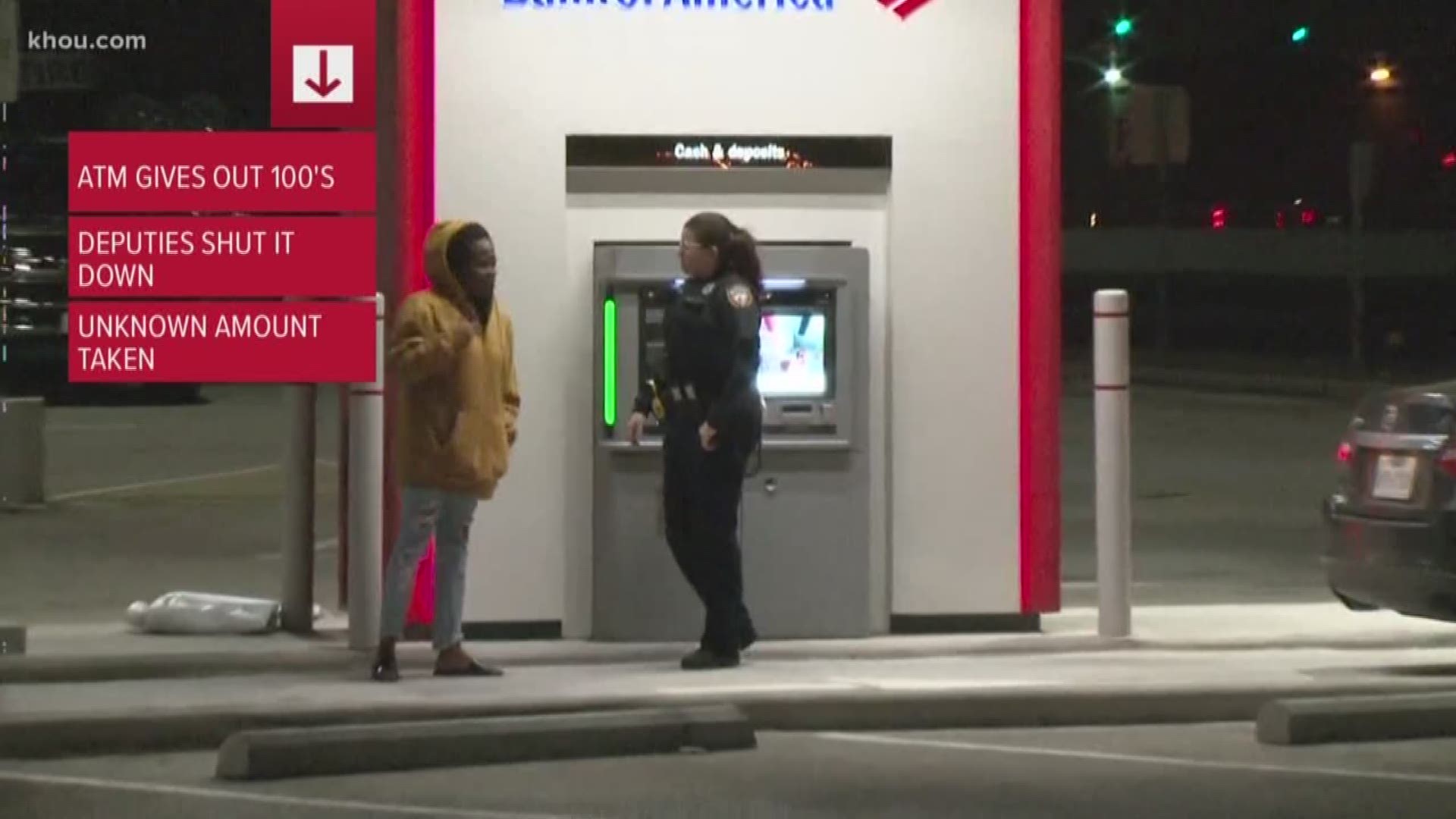 Deputies cleared a crowd surrounding an ATM after it started dispensing $100 bills due to a glitch overnight night.