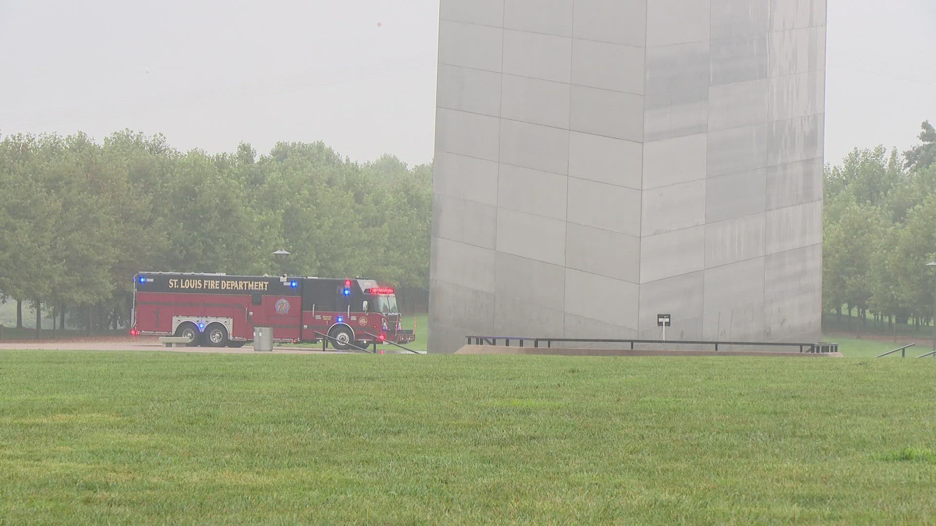 The Gateway Arch trams were stuck for about 2 hours. The rescue effort involved harnessing people and walking them across I-beams to get them to safety.