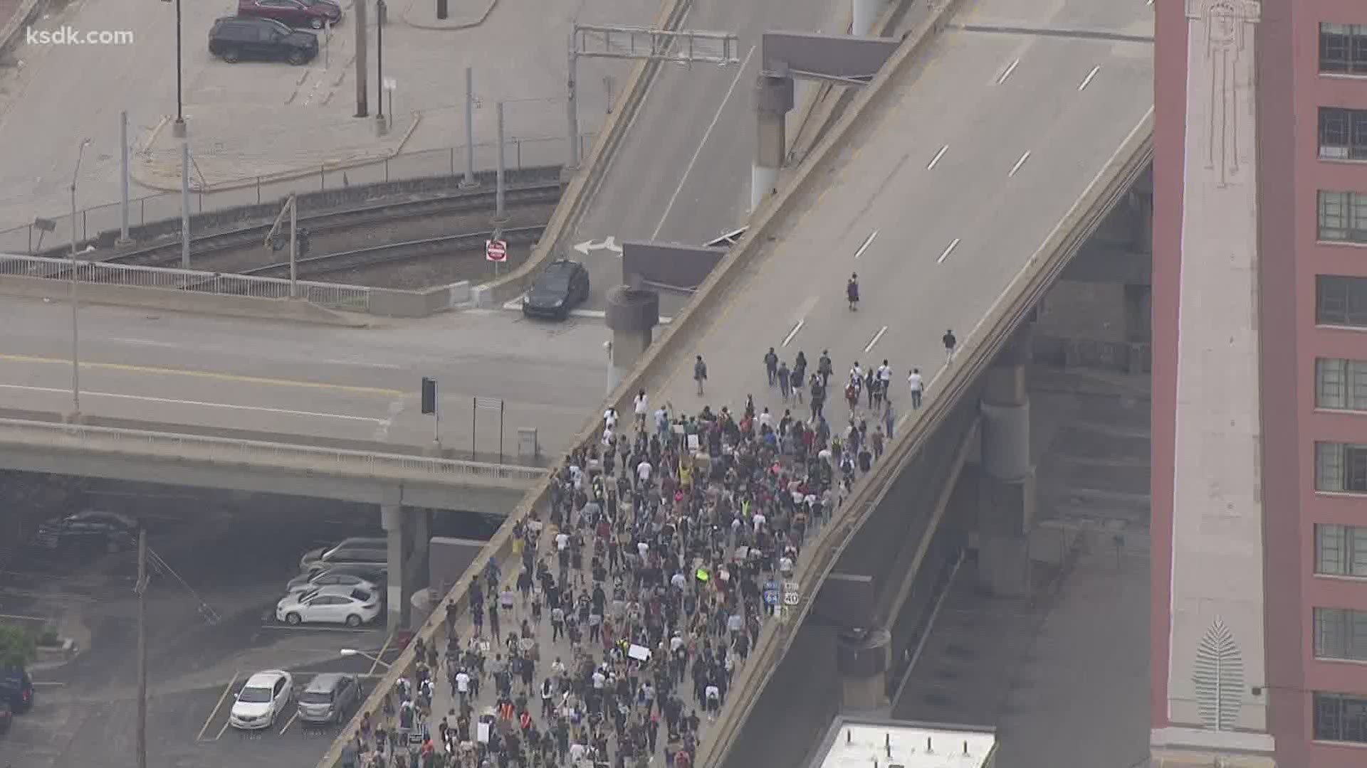 The crowd is protesting the killing of George Floyd by a Minneapolis police officer.