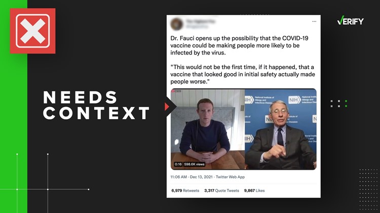 No, Dr. Fauci did not tell Mark Zuckerberg the COVID-19 vaccine would make people worse