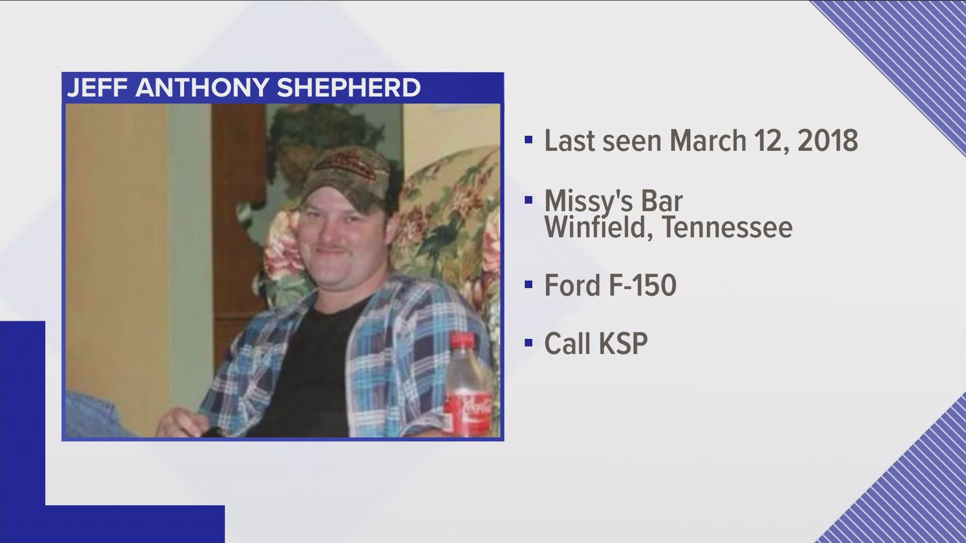 The Kentucky State Police is offering a $10,000 award for information about a man who has been missing since March 2018.