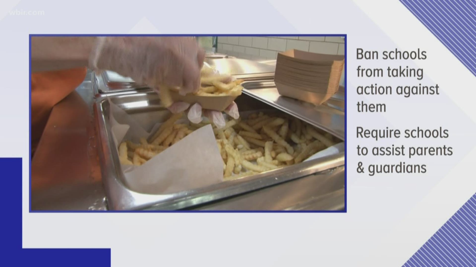 The bill would ban schools from taking actions against Tennessee students who cannot pay for their lunch or those with outstanding lunch debt.