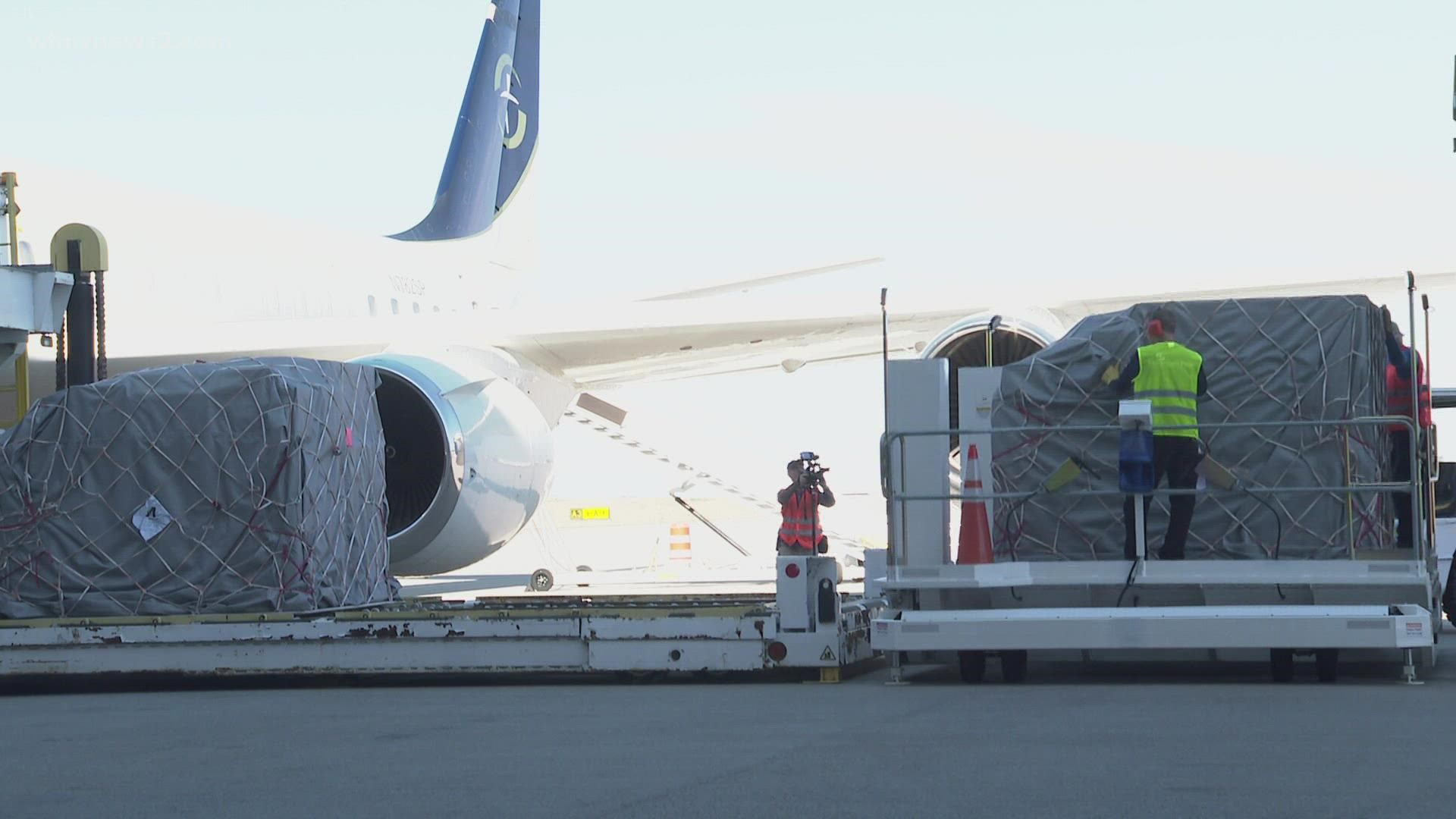 They loaded up a plane in Greensboro, bound for Poland. A truck will take the supplies to Ukraine.