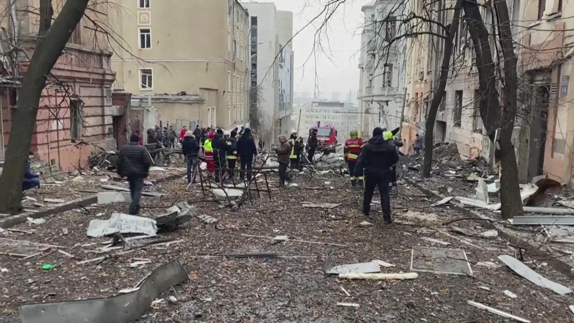 At least five people were injured in Russian rocket attacks Sunday in the center of Kharkiv, Ukraine's second-largest city, officials said.