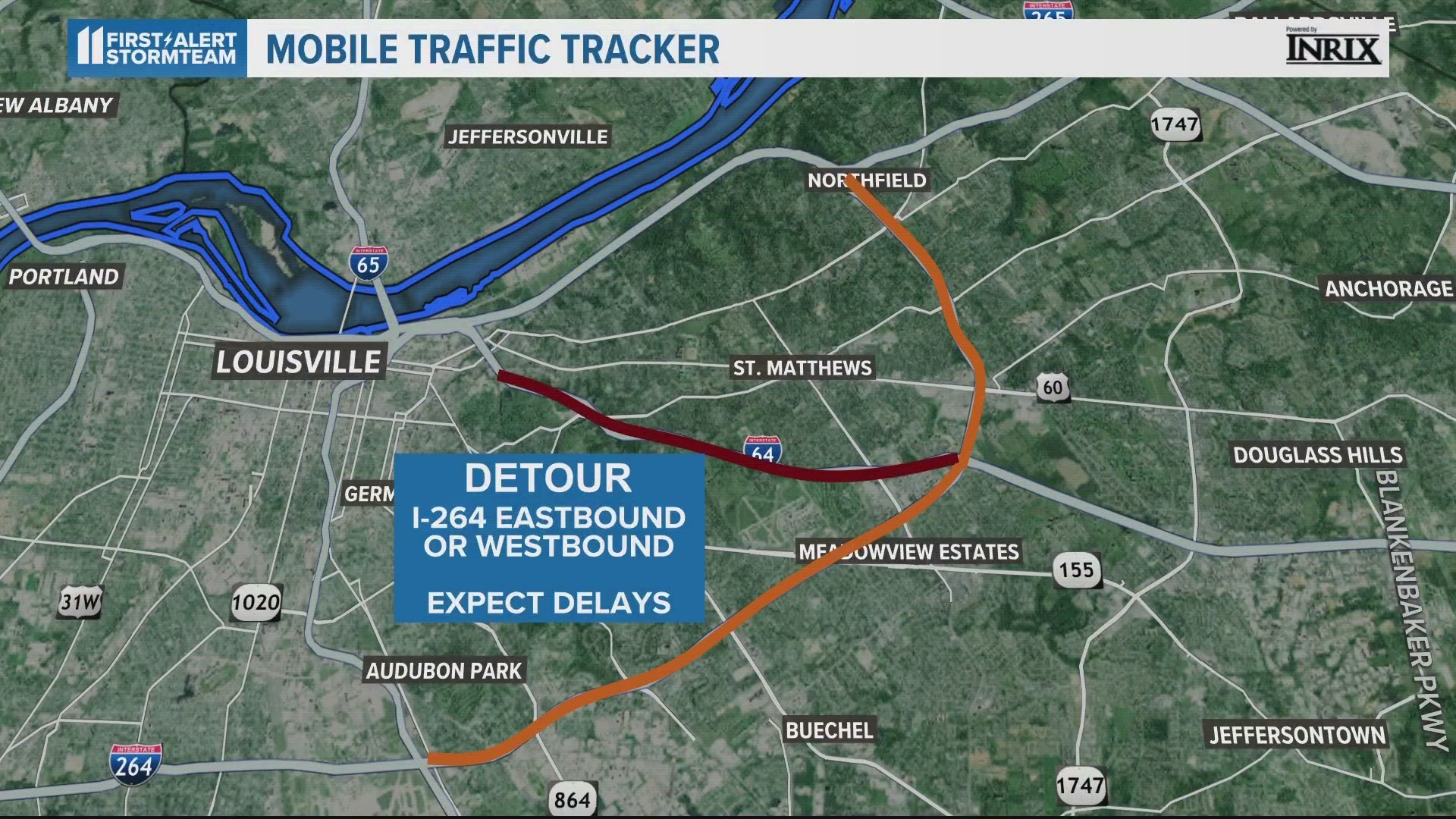 Don't forget! I-64 West is closed. Here are some detours you can take.