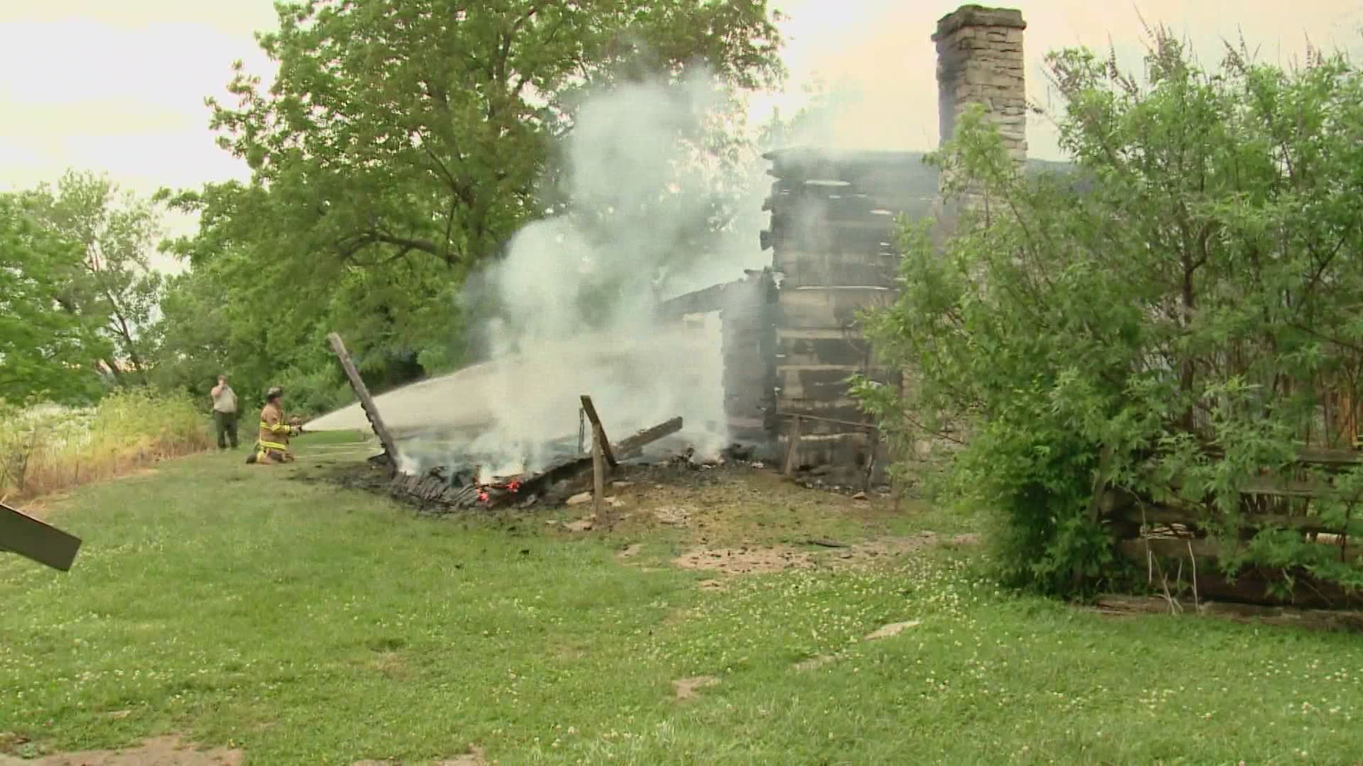 A cabin on the George Rogers Clark historical site was burned, causing serious damage. Clarksville Police have arrested a suspect.