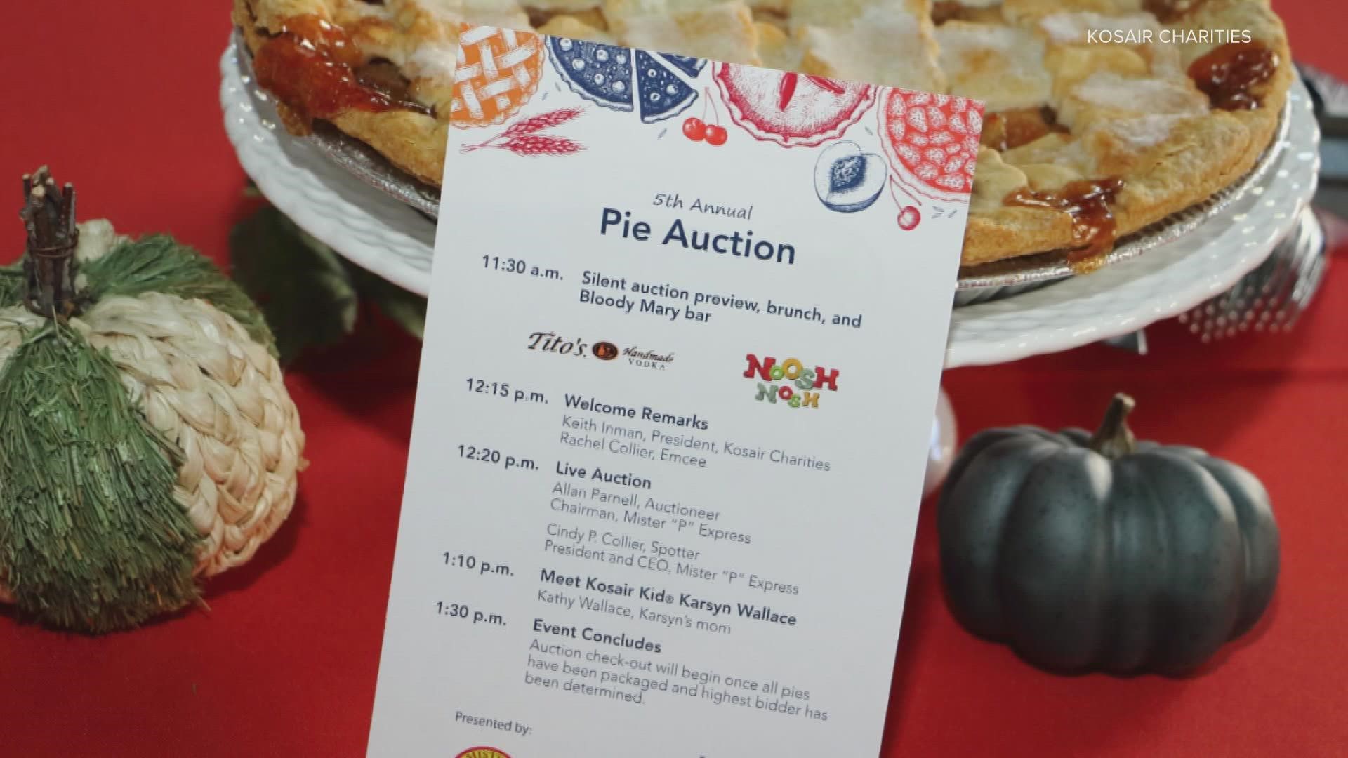 The Kosair Charities Pie Auction is Sunday, Nov. 20 from 12 to 2 p.m. at the Mellwood Arts Center.