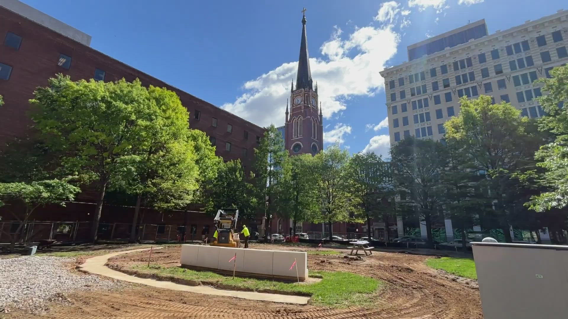 UofL researchers have begun construction on converting Founders Square in downtown Louisville into a microforest.