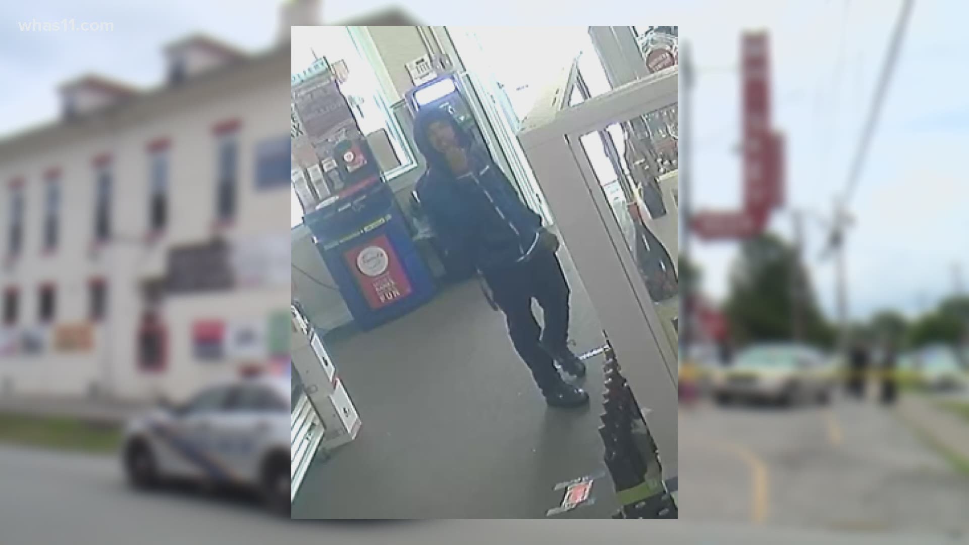 The Louisville Metro Police Department (LMPD) released surveillance images of a person suspected in a deadly shooting at a liquor store.
