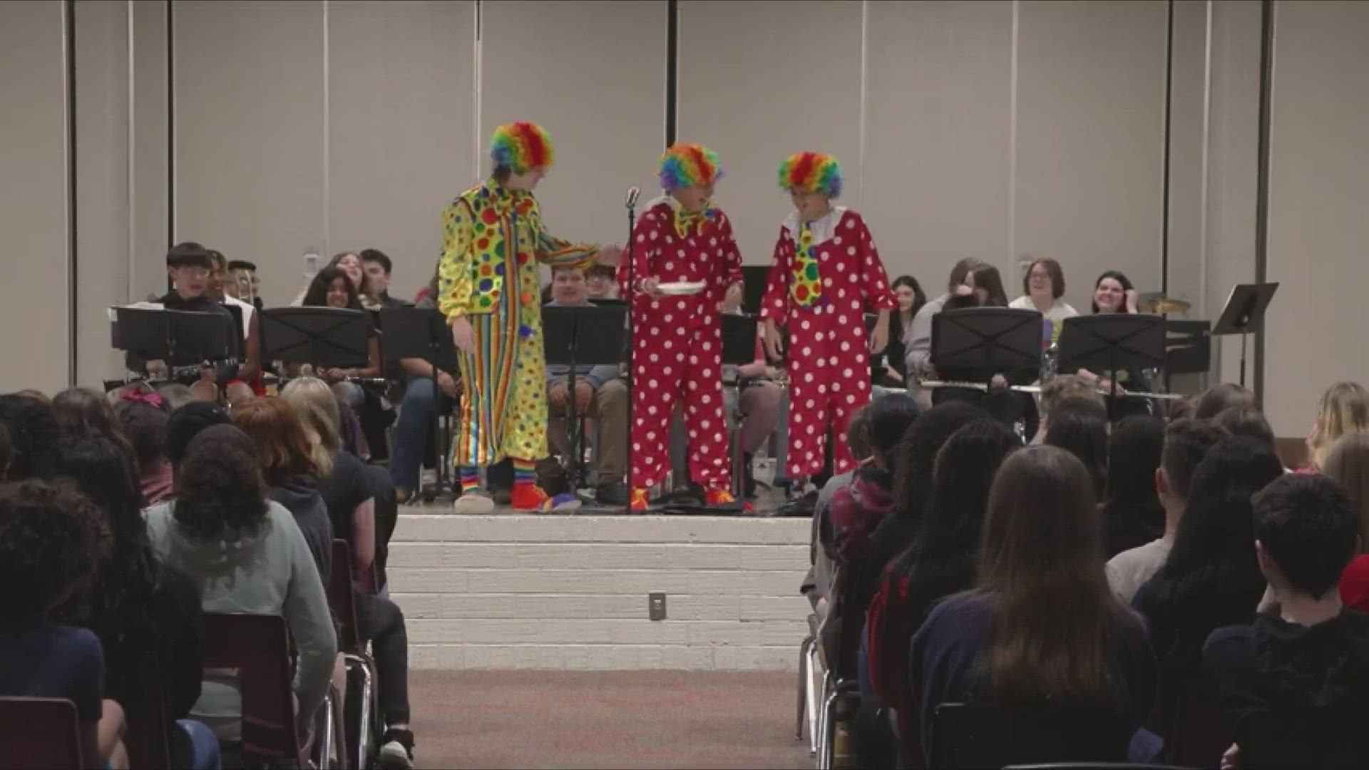 Clarksville Middle School students put on a talent show featuring everything from singing to comedic clowns.