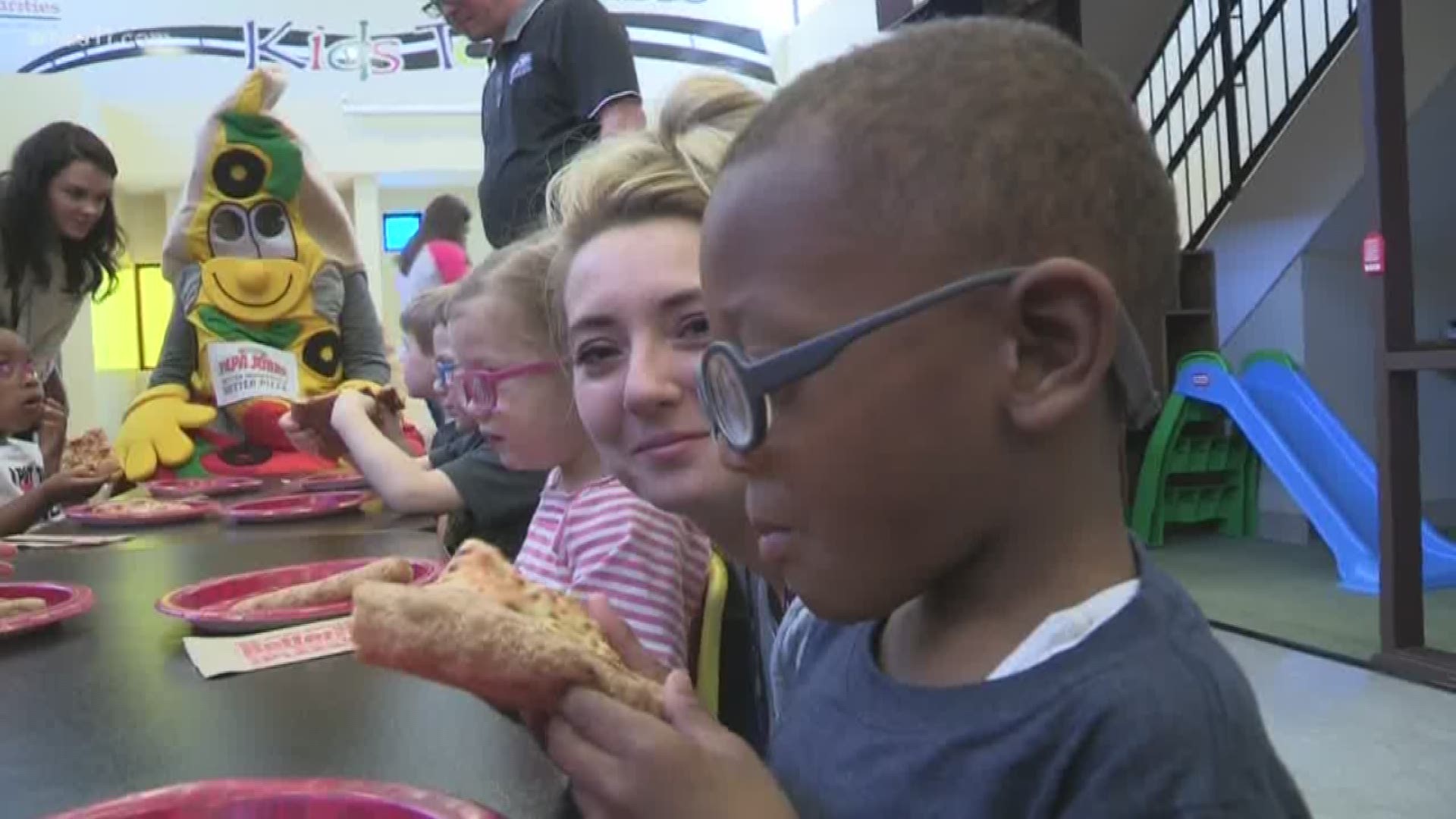 The folks at Papa John's joined youngsters at Visually Impaired Preschool Services to officially announce the 6th year of the Papa John's Cares About Crusade fundraiser for the WHAS Crusade for Children.