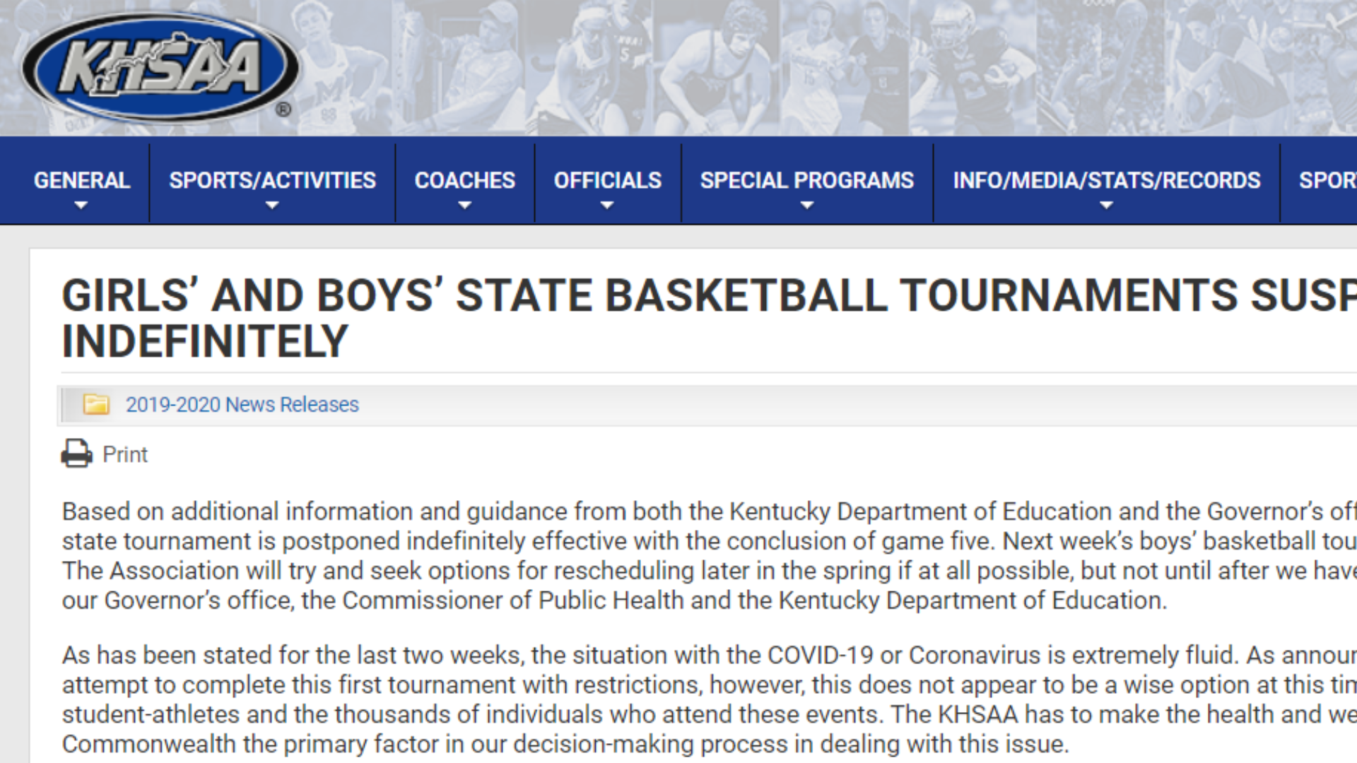 KHSAA, IHSAA suspends boys' and girls' state basketball tournament