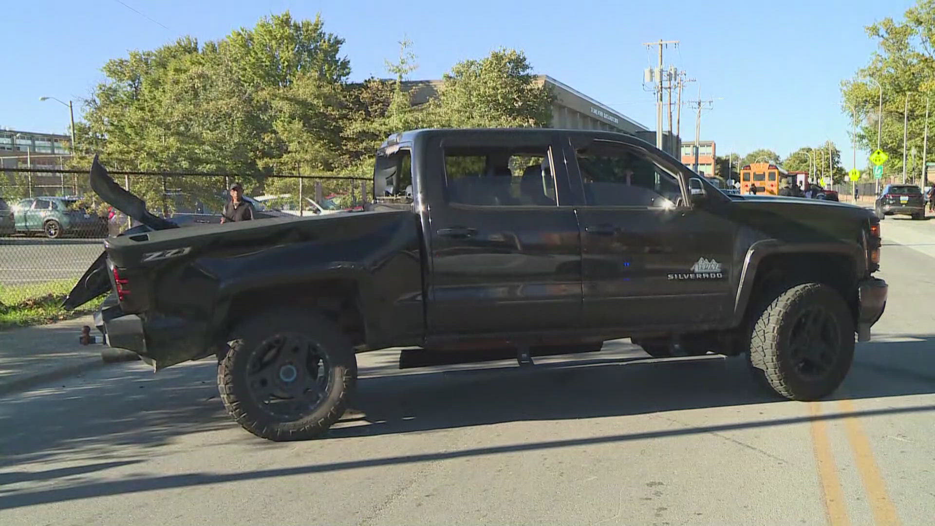 Louisville police said the bus and the pickup truck collided near 11th and Broadway, not too far from Central High. No injuries were reported.