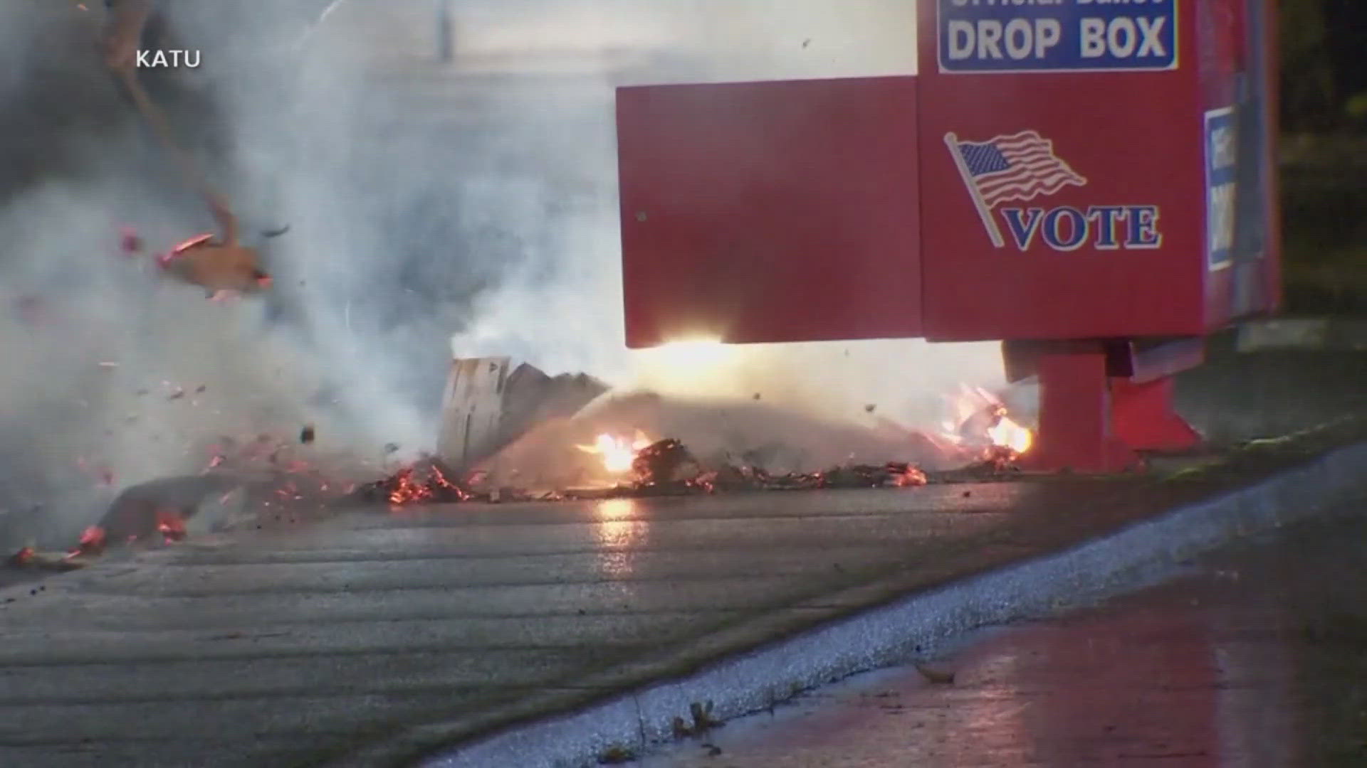 One ballot drop box was set on fire in Portland, Oregon and the other was in Vancouver, Washington.