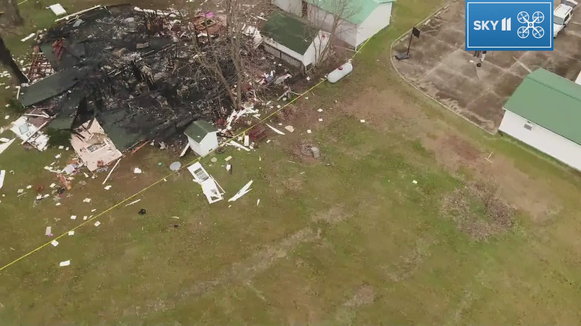 The SKY11 drone captured video of what remains after a gas explosion destroyed a house in Grayson County.