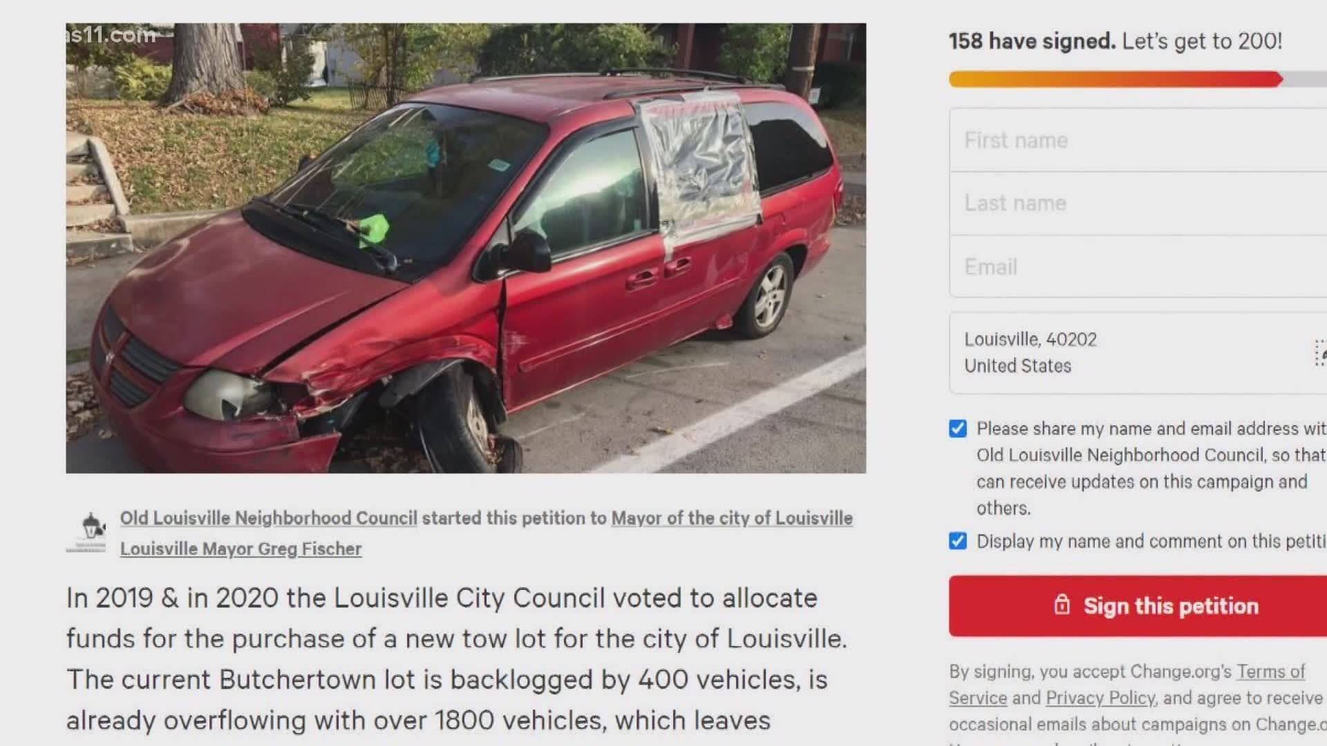 A local neighborhood association is worried about cars piling up on Louisville streets. The tow lot is overflowing and the city doesn't have a plan to fix it yet.