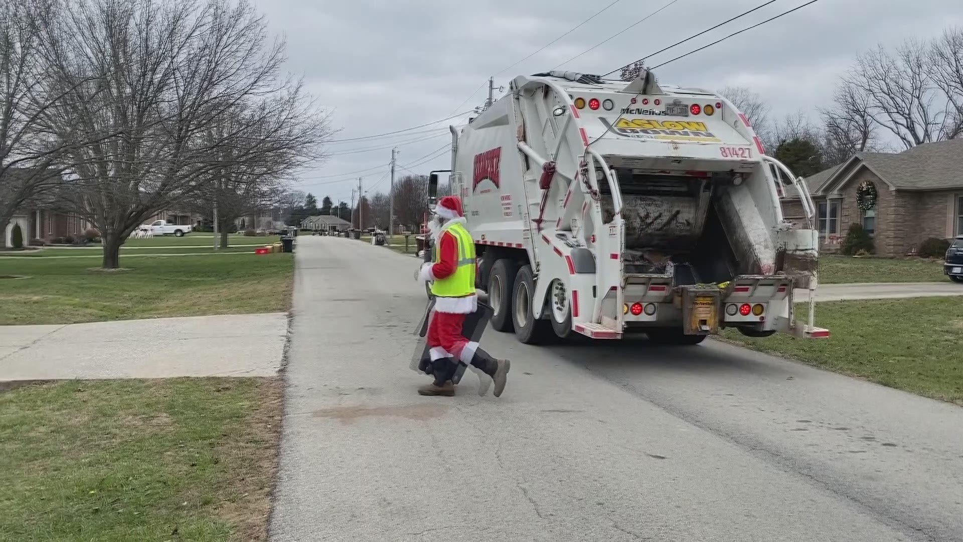 Tyler Lilly, a Rumpke team member, surprised Mt. Washington residents by picking up trash in a full Santa costume.