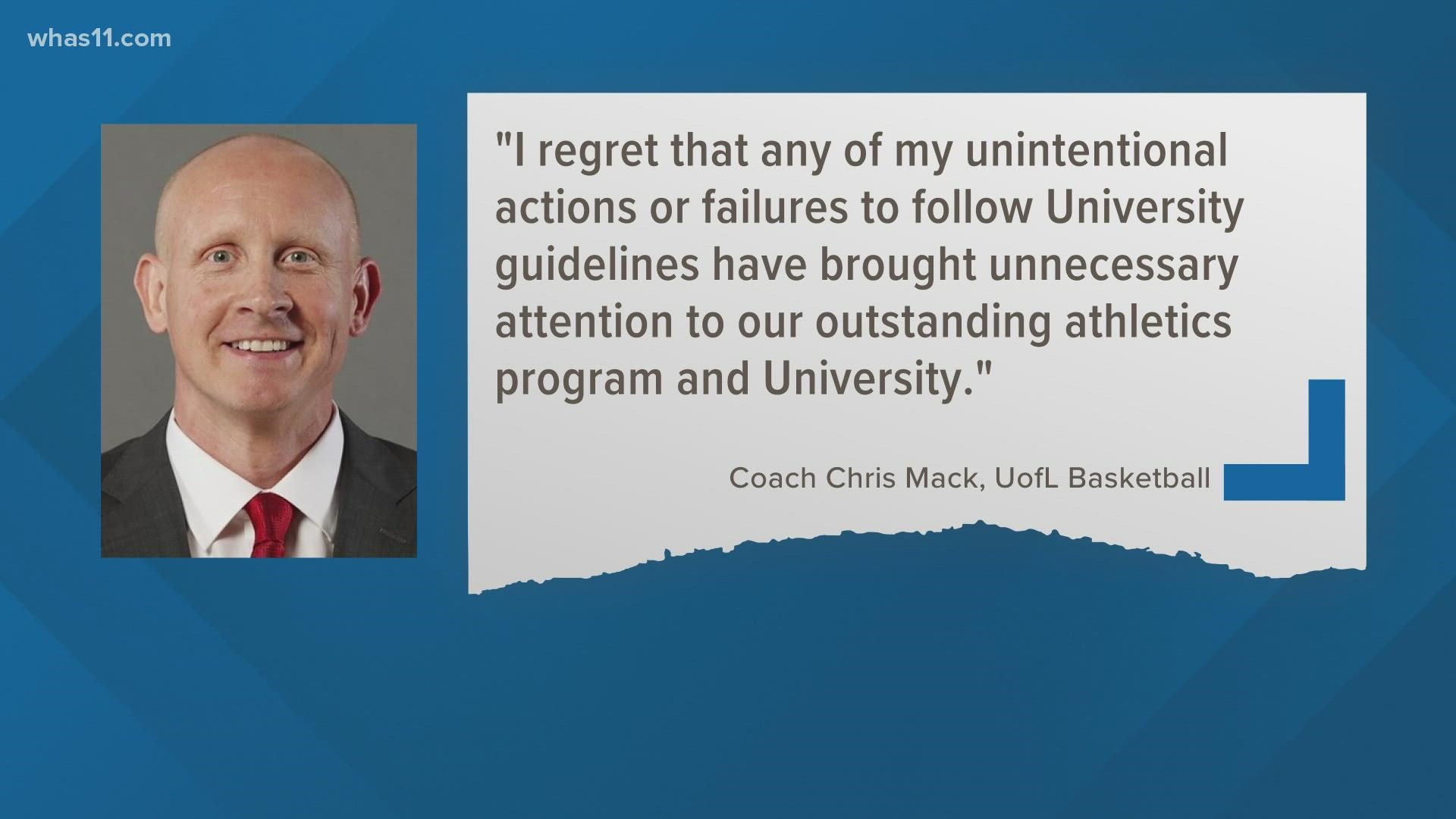 UofL said while they concluded Mack was victim to an extortion attempt, he failed to follow guidelines and policies. Gaudio was sentenced by a federal judge Friday.