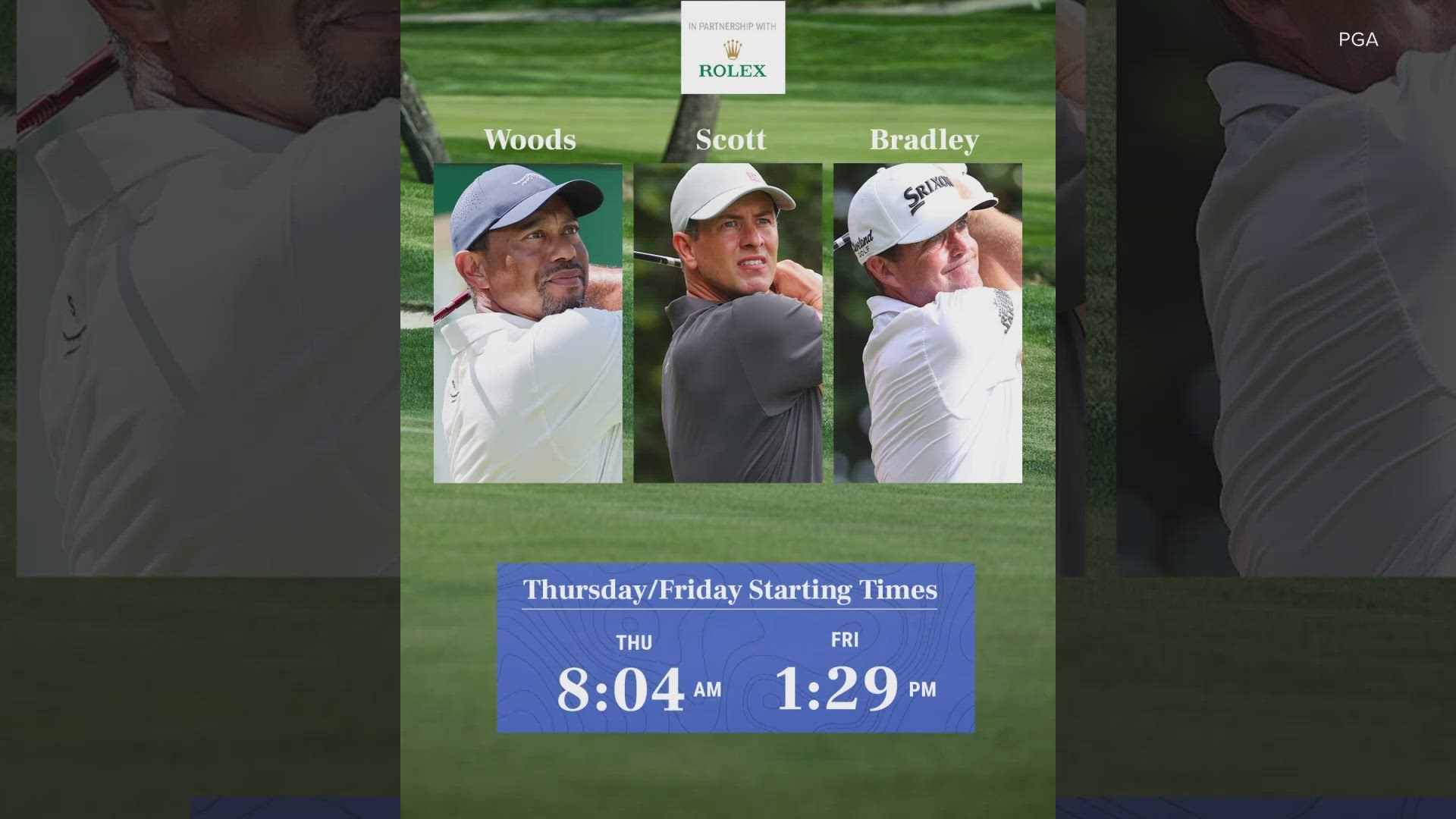 Here are the tee times and pairings of Tiger Woods, Brooks Koepke, and Scottie Scheffler.