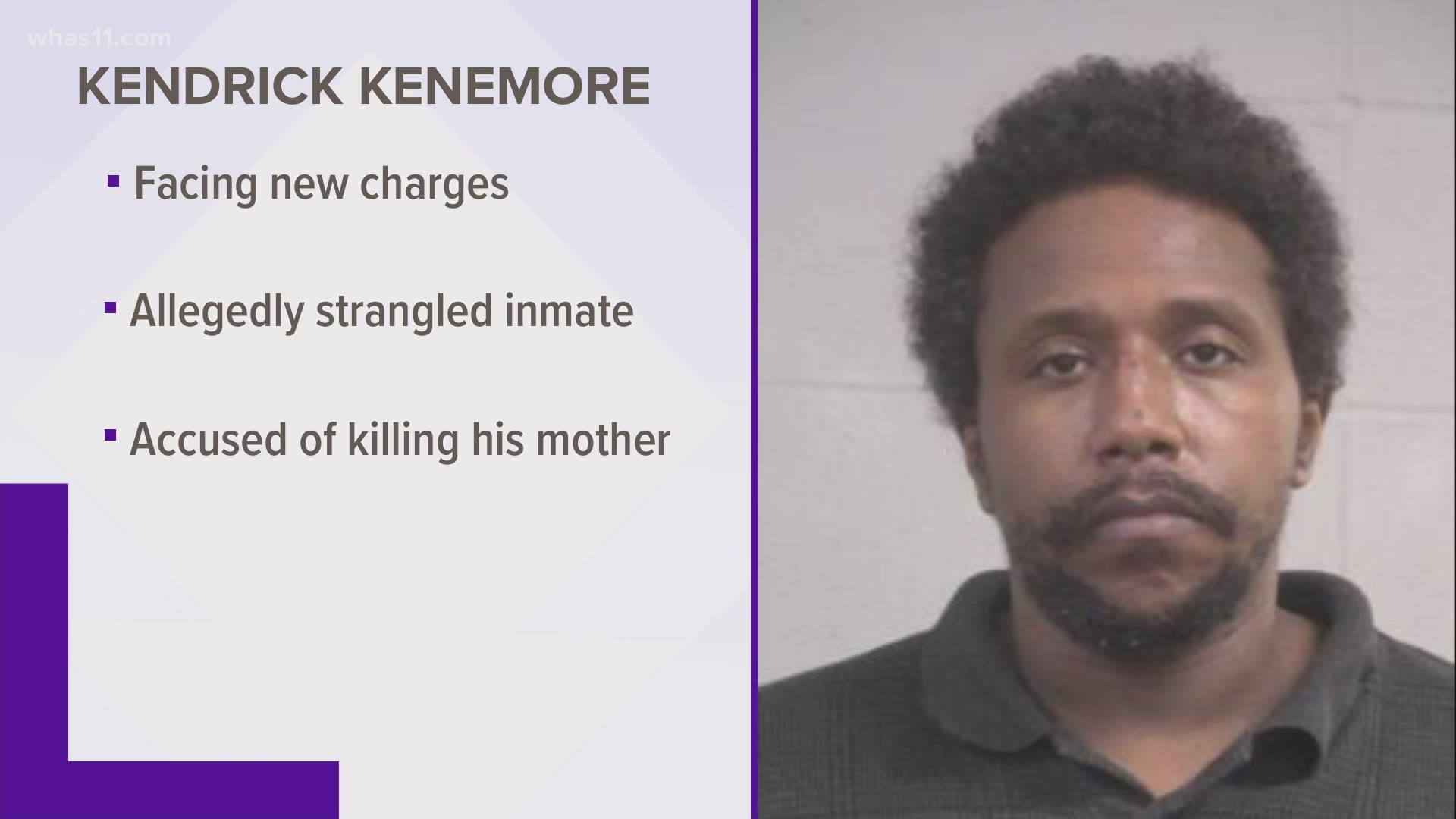 Kendrick Kenemore is facing charges after he attempted to strangle a fellow inmate while being held at Louisville Metro Corrections.