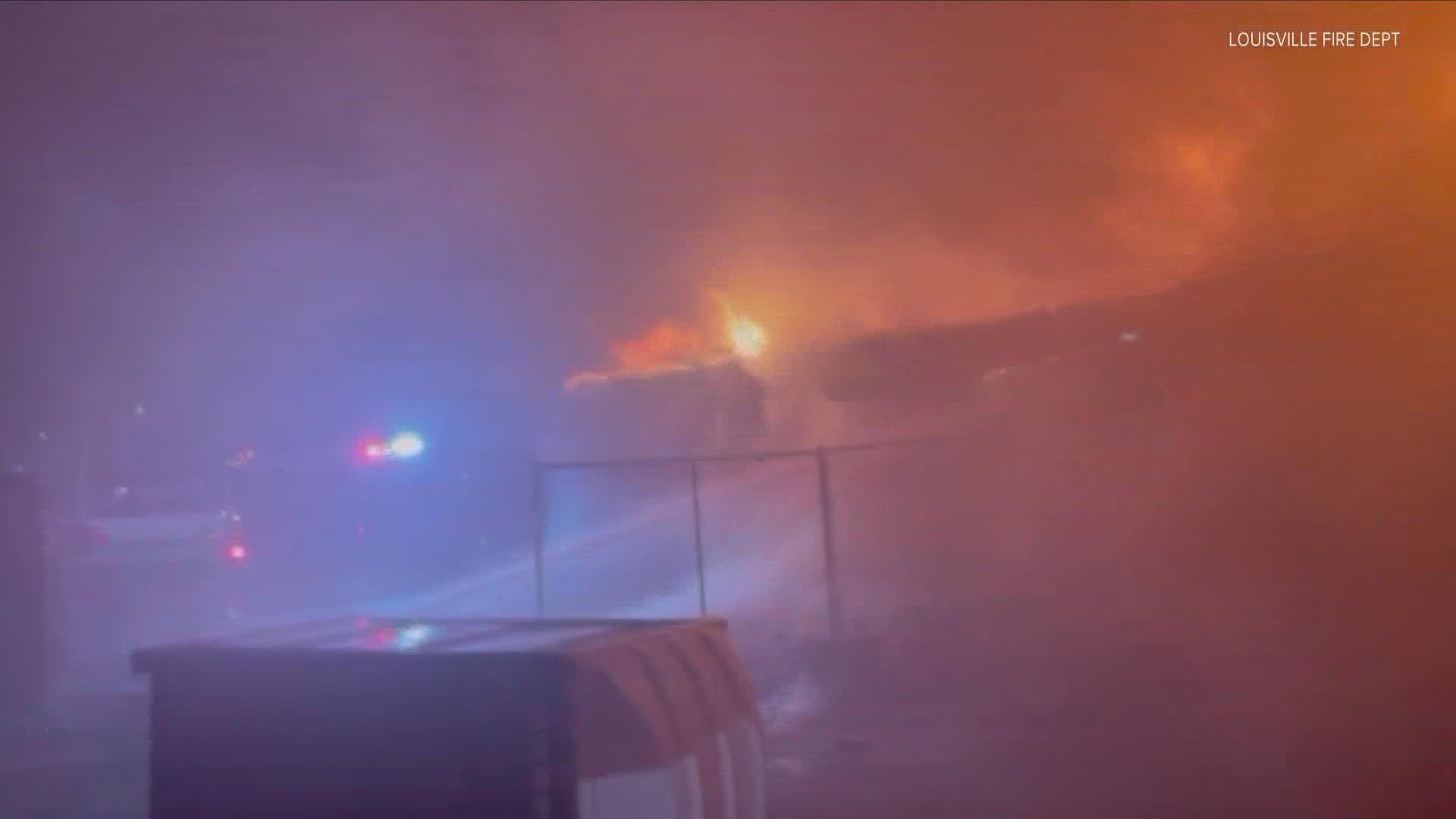 Louisville fire crews said the blaze happened at an abandoned warehouse in the 700 block of East Main Street Saturday evening.