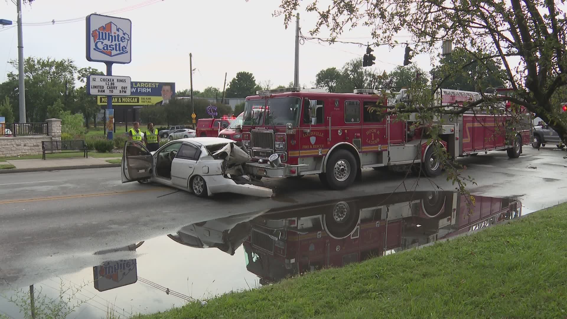 Metrosafe tells us the truck was on its way to a fire on Wheeler Avenue when it got into this accident on 7th Street Road and Berry Boulevard in the Jacobs neighborh