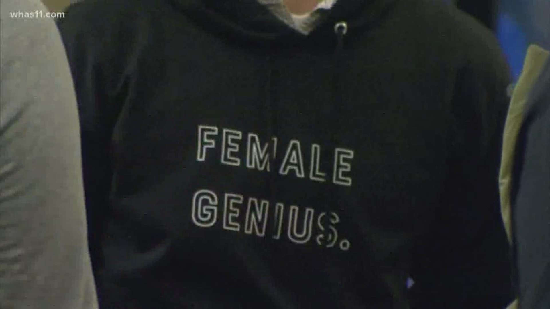 The Women in Business student group sold sweatshirts that say "Female Genius" and "Support Women in Academia."