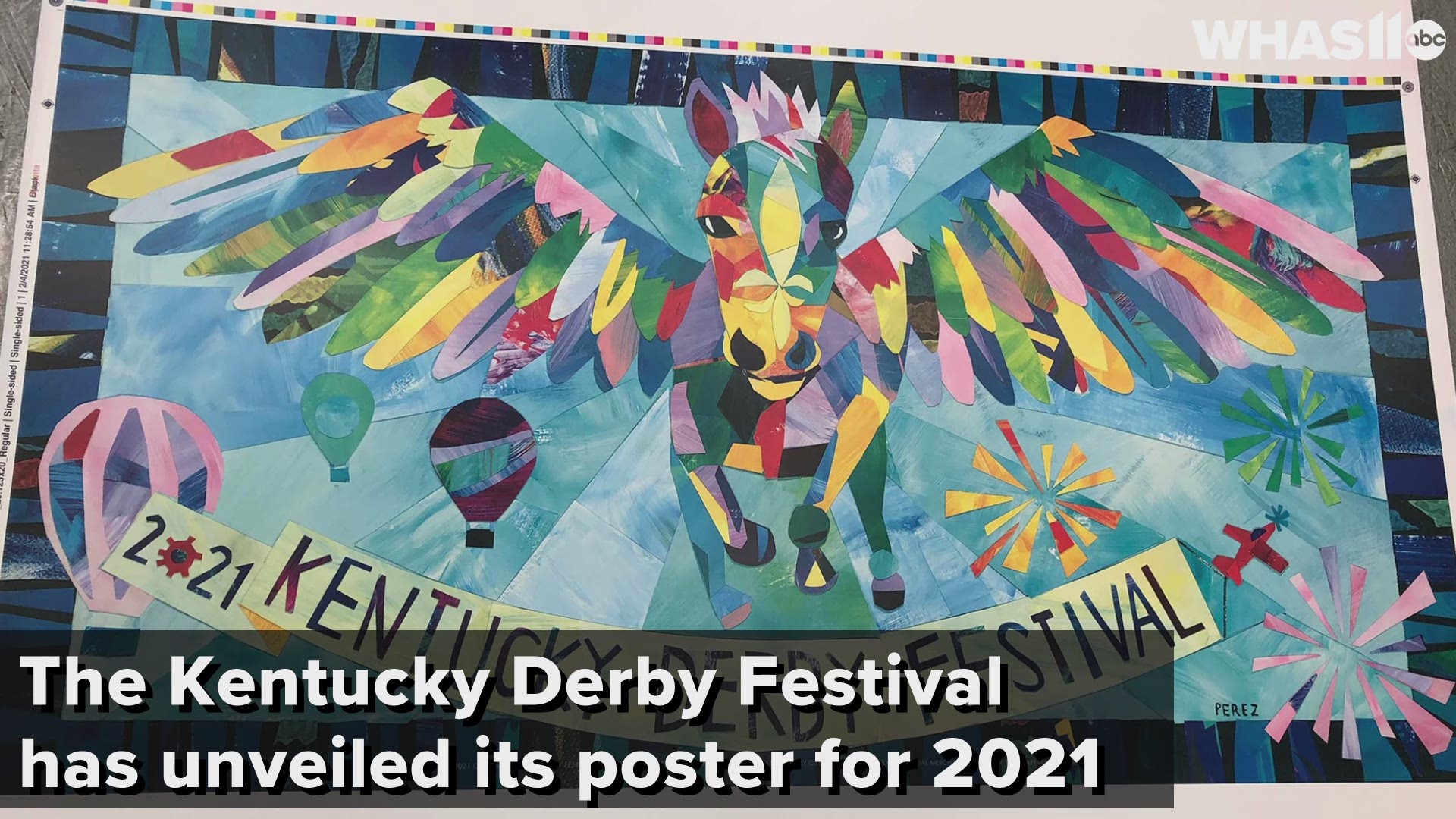 The poster, created by Louisville artist Andy Perez, is a collage of nine previous Derby Festival posters.