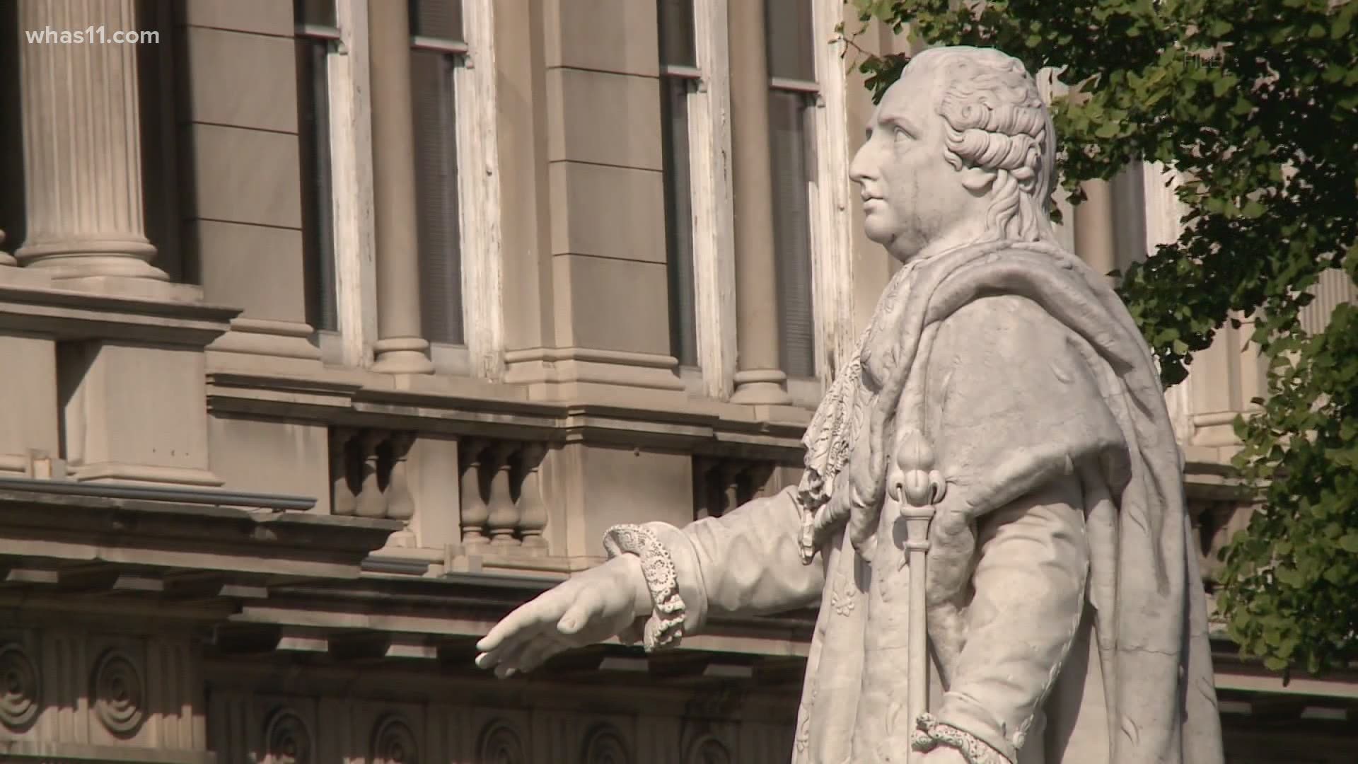 Crews removed the statue of King Louis XVI following months of protests and vandalism in Louisville.