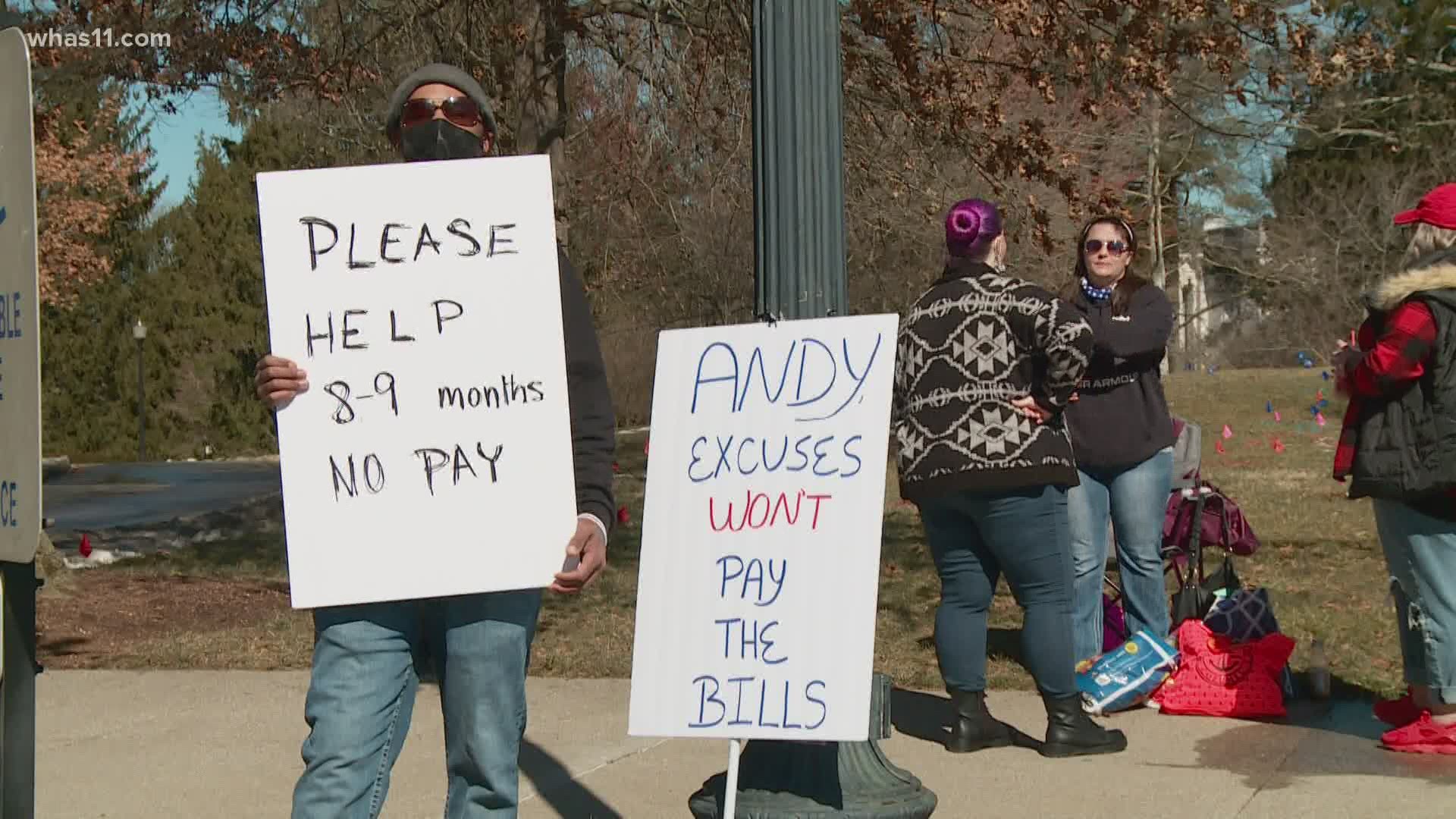 Unemployed Kentuckians want the system fixed so they can receive benefits. Tuesday, they staged a protest and plan to spend the night outside the state Capitol.