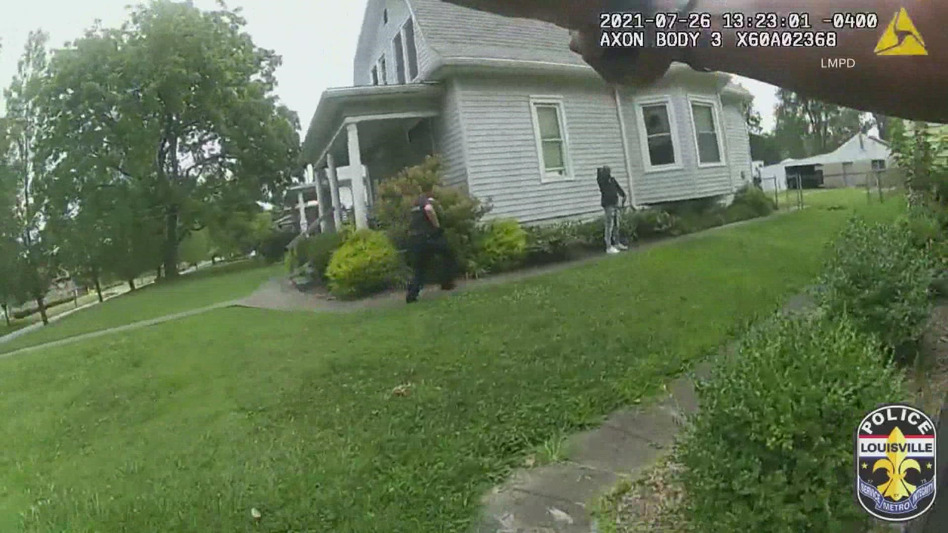 Video from Officer Mike Faulkner's body camera shows Officer Joseph Hardison tackling Laron Weston to the ground.