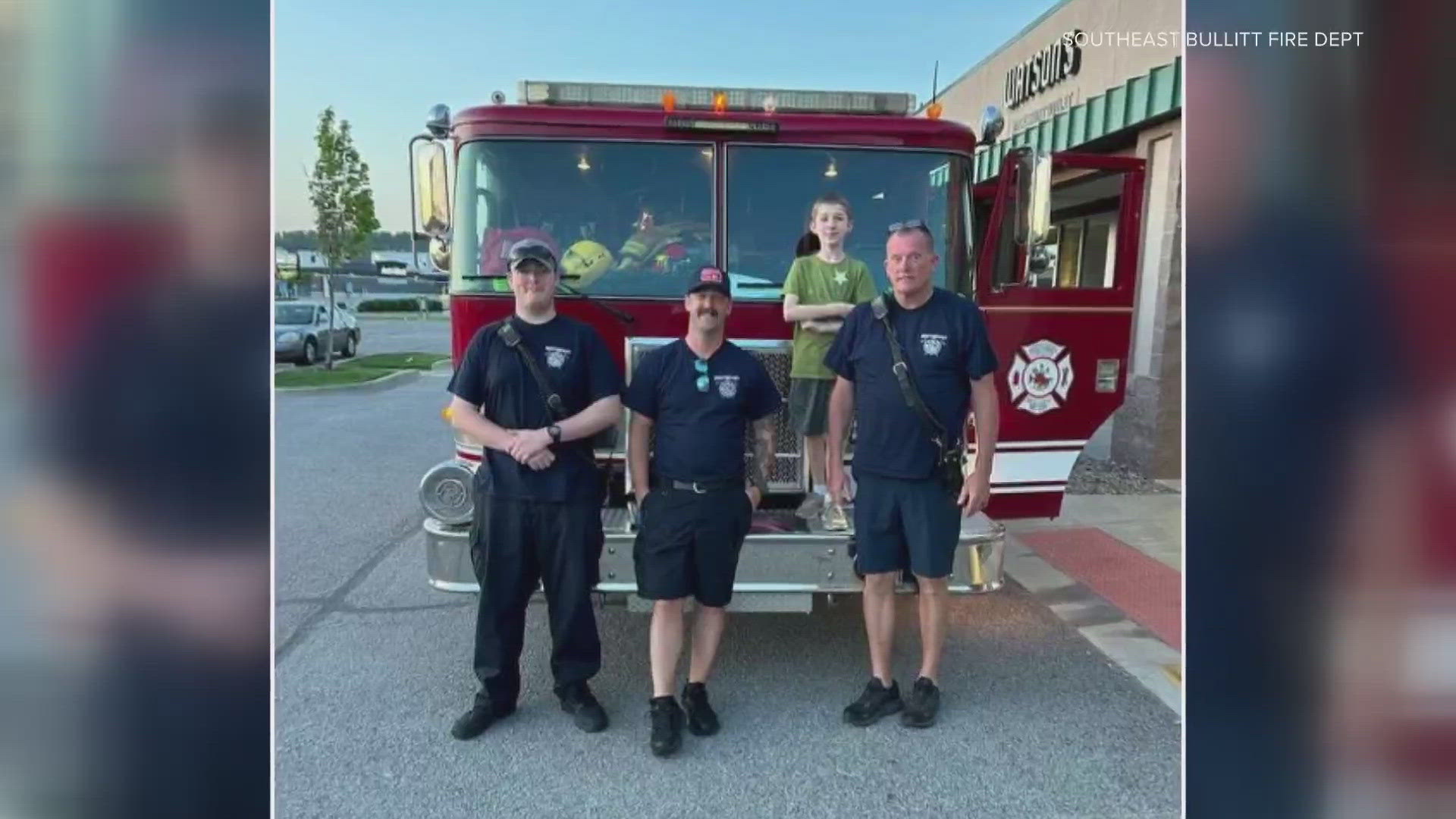 These three firefighters met Sammy on their dinner break last night while his family traveled from North Carolina.