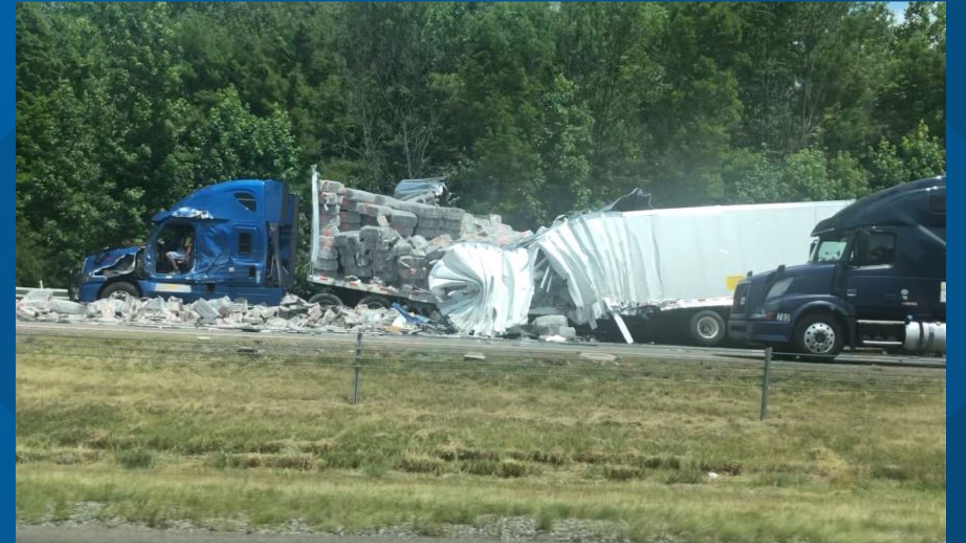 Crash, near Seymour, after involving semis and pickup truck causes