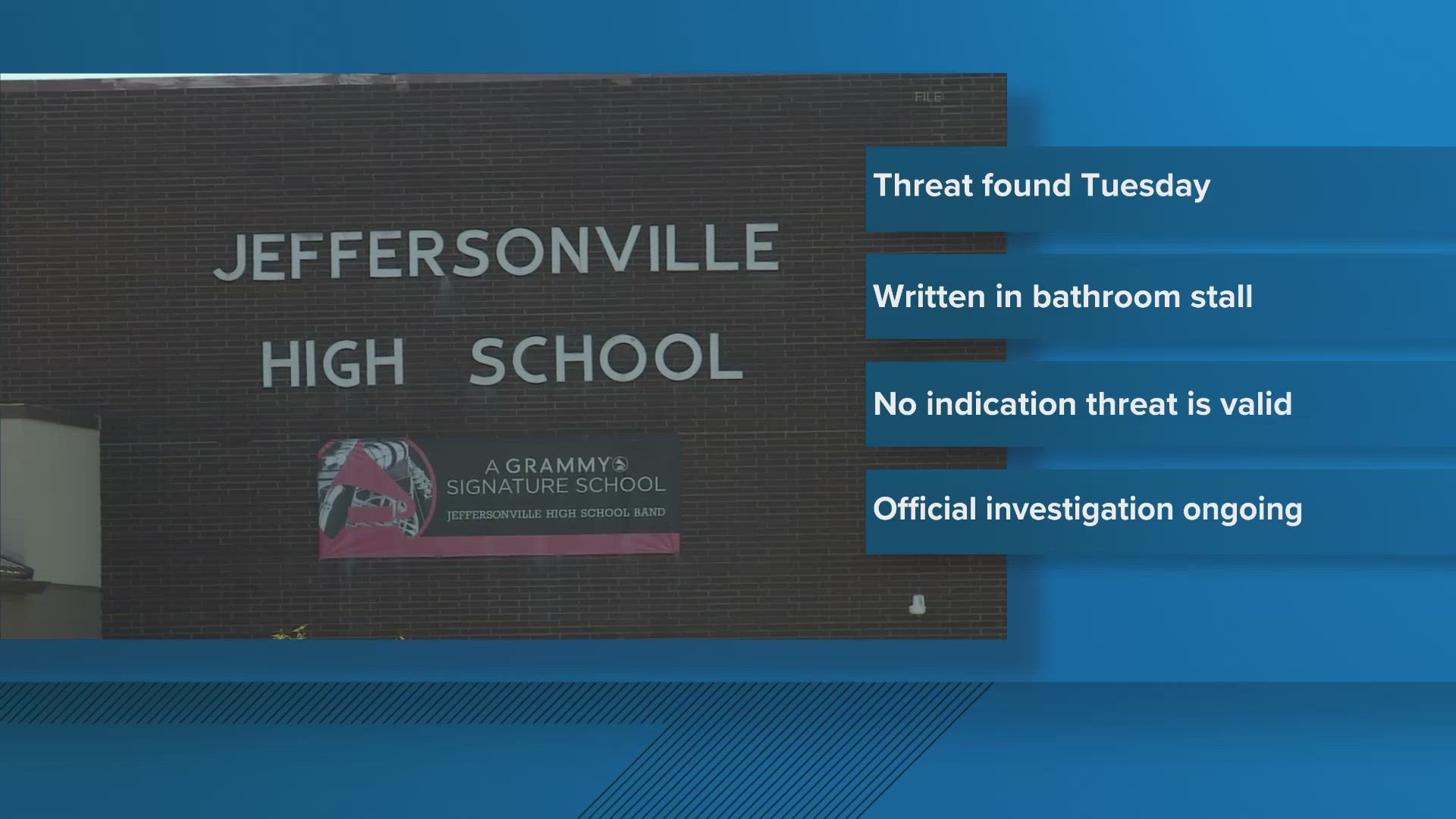 According to Jeffersonville Police, a threat was written on a bathroom stall on Tuesday.