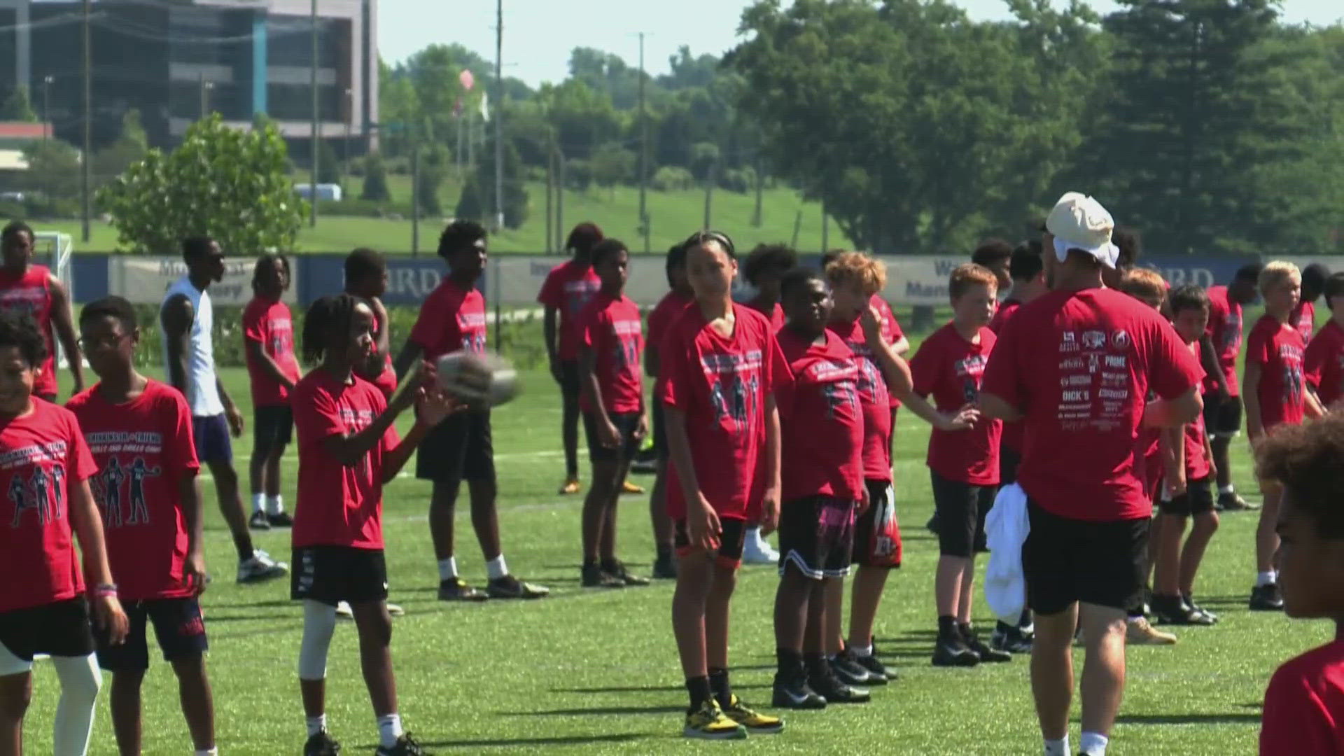 Mayor Greenberg stops by the Josh Minkins football camp