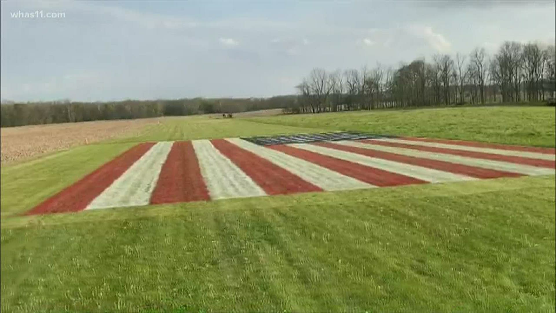 Justin Riggins of Crawfordsville spent two days painting a flag that could be visible from airplanes in honor of those on the front-lines of the pandemic.
