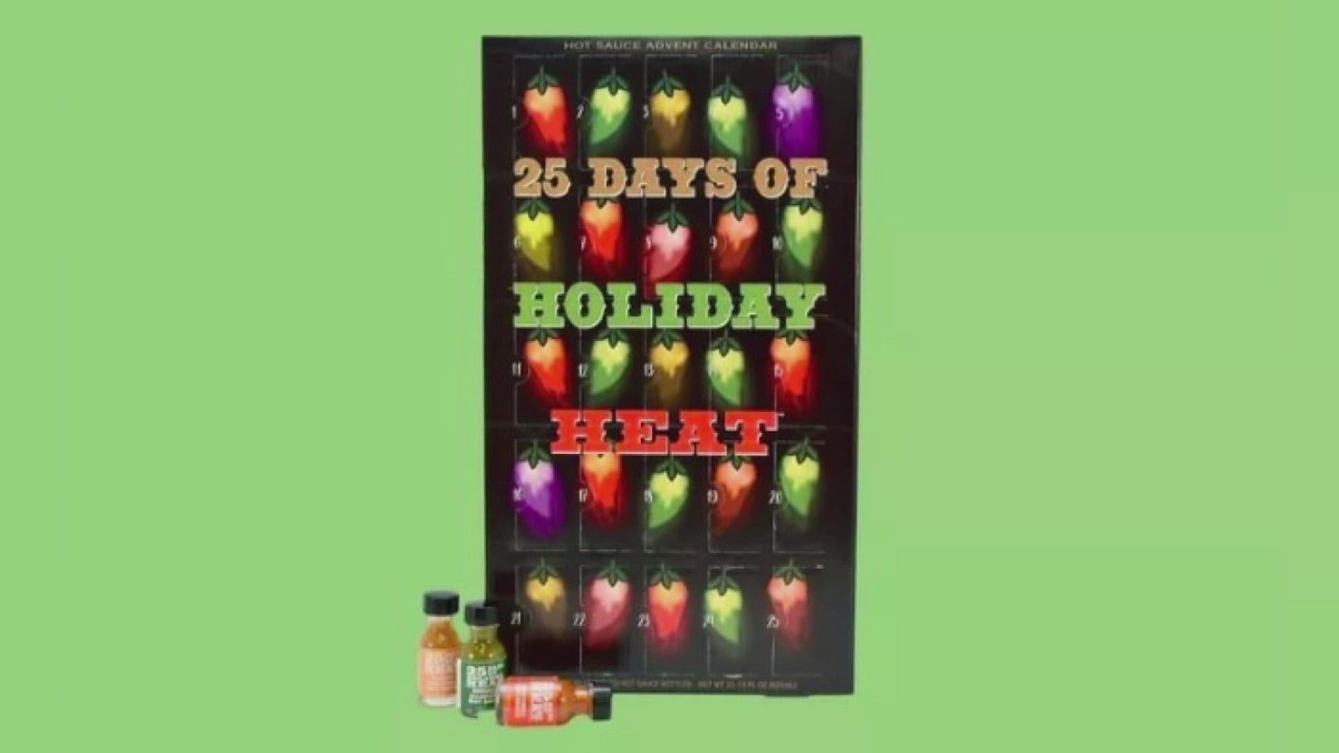 It features 25 days of "holiday heat" which include a small bottle of hot sauce for each day.