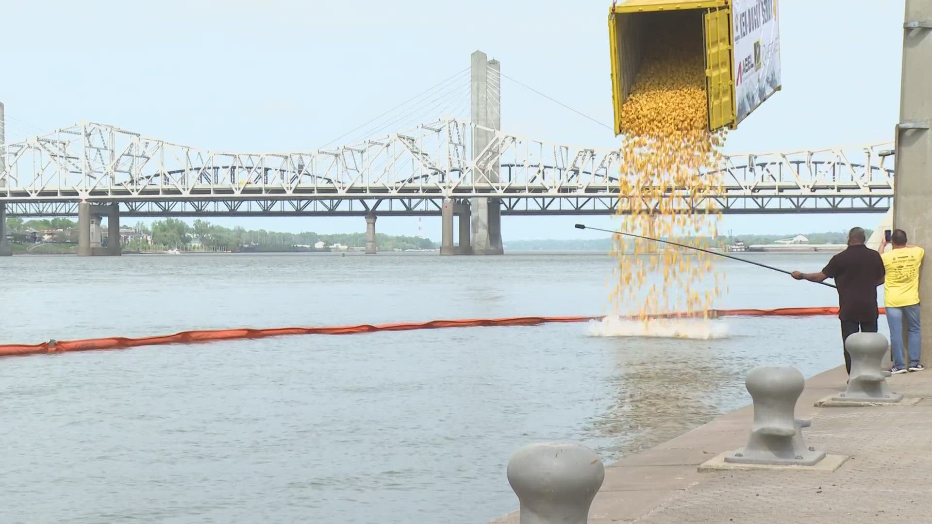 Thousands of rubber ducks were dumped in the Ohio River. The event benefits Harbor House of Louisville, a nonprofit that serves adults with disabilities.