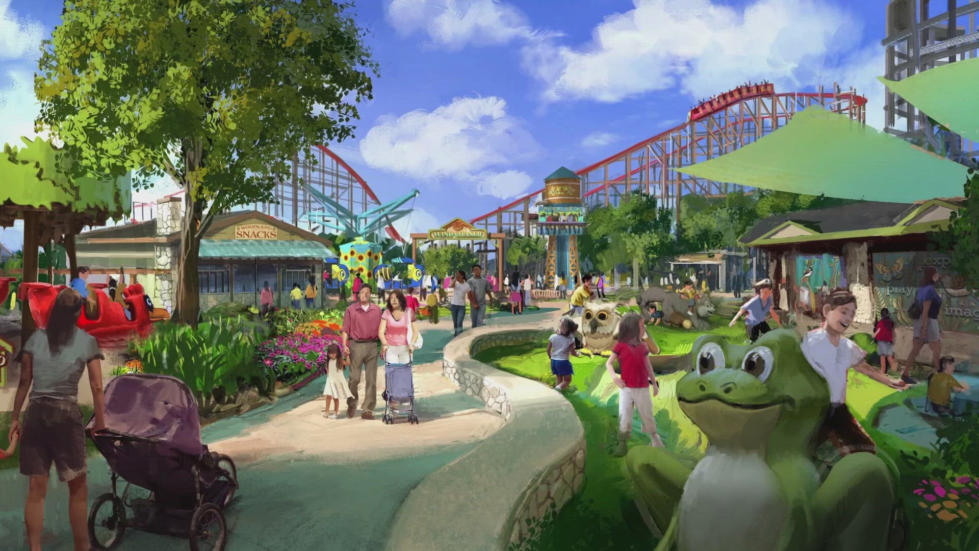 Kentucky Kingdom shared rendering of an $11 million family-friendly land: Discovery Meadow.