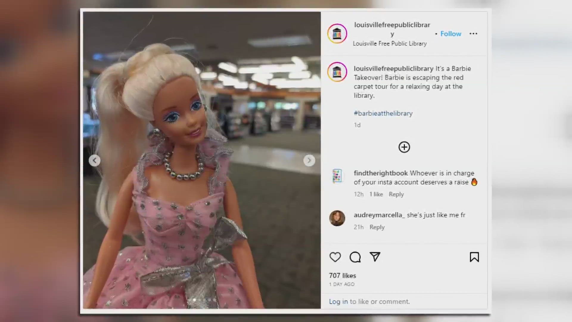 Barbie visits Louisville Free Public Library on her day off