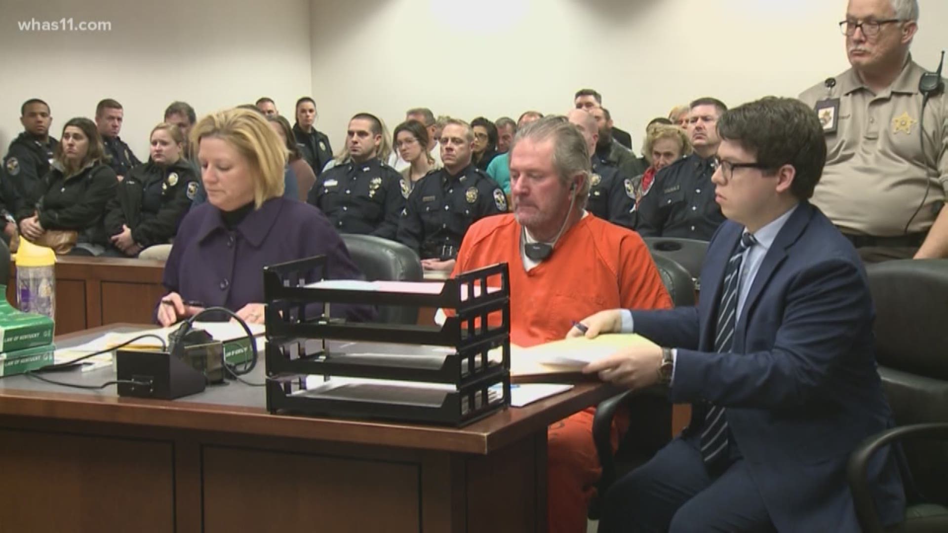 The courtroom was packed with officers on Jan. 9 to show their support for the fallen officer. Burdette's bond remains at $200,000.